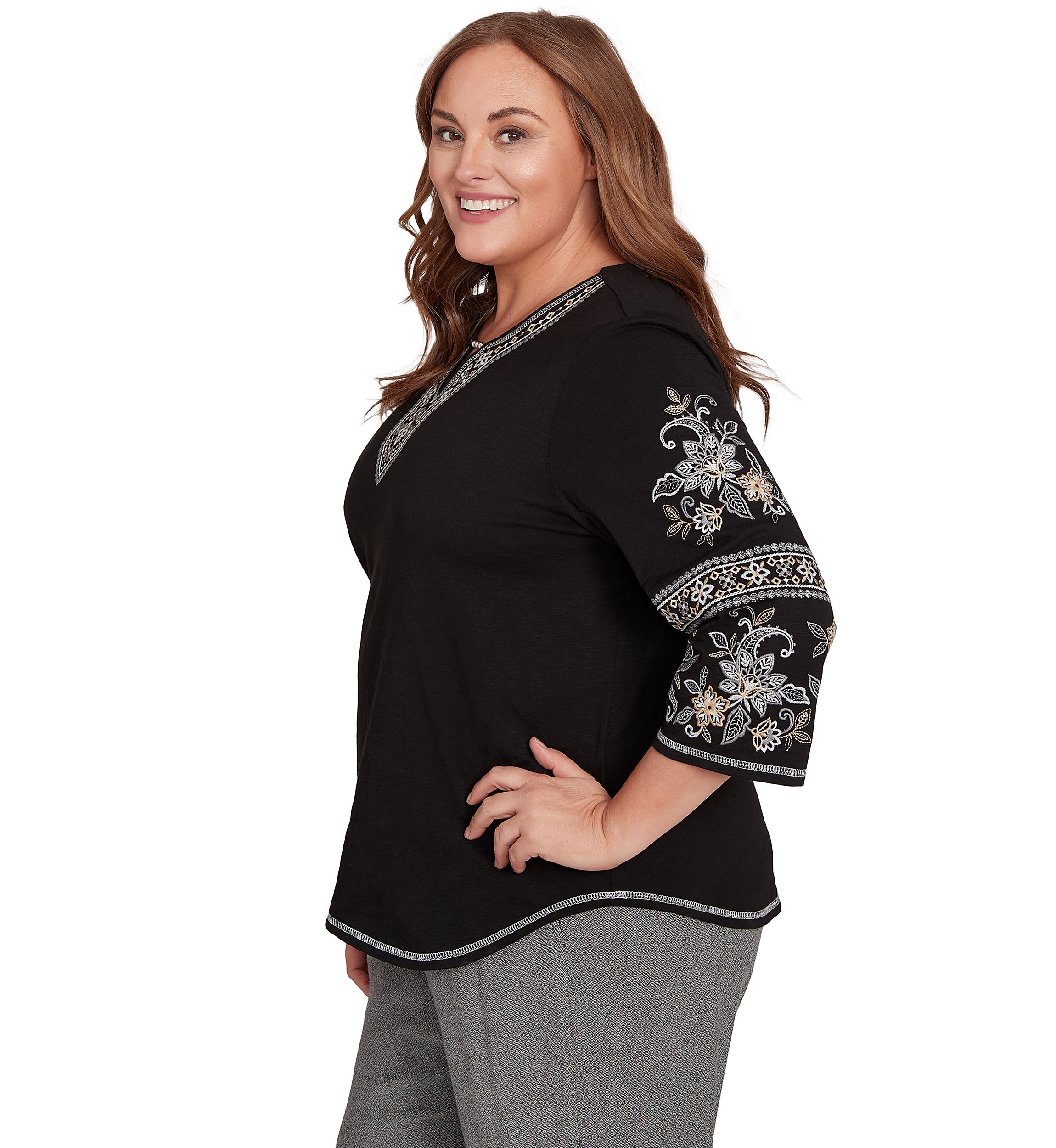 Plus Size Santa Barbara Embroidered Sleeves Top