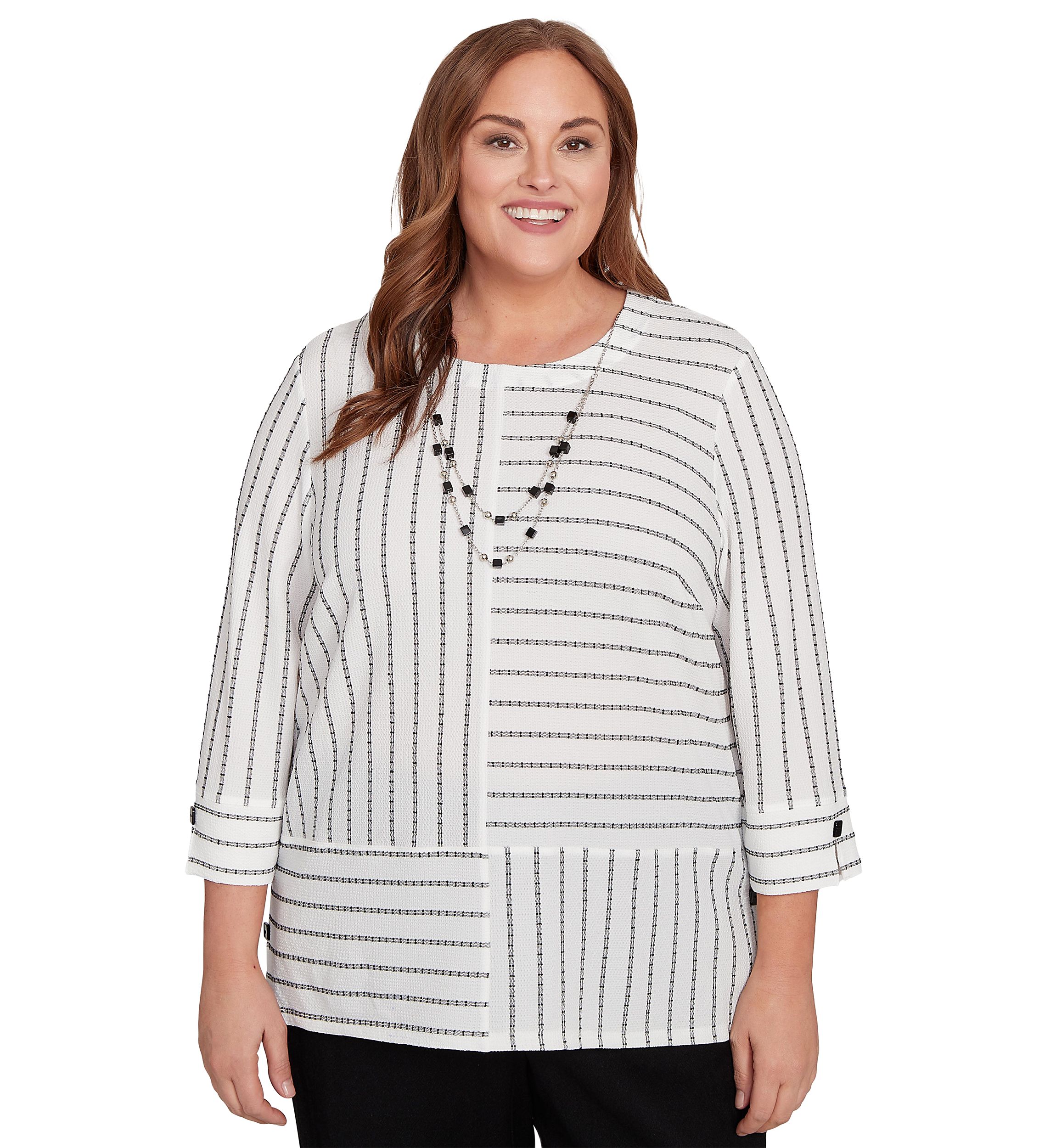 Plus Size Santa Barbara Spliced Texture Stripe Top
