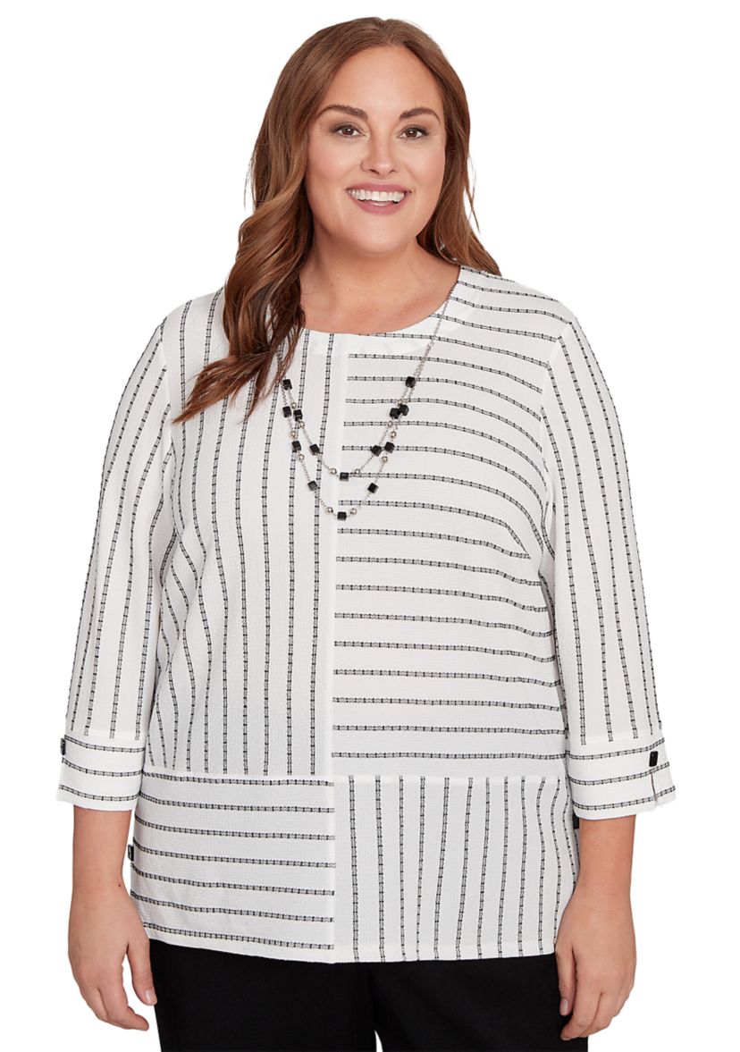 Plus Size Santa Barbara Spliced Texture Stripe Top
