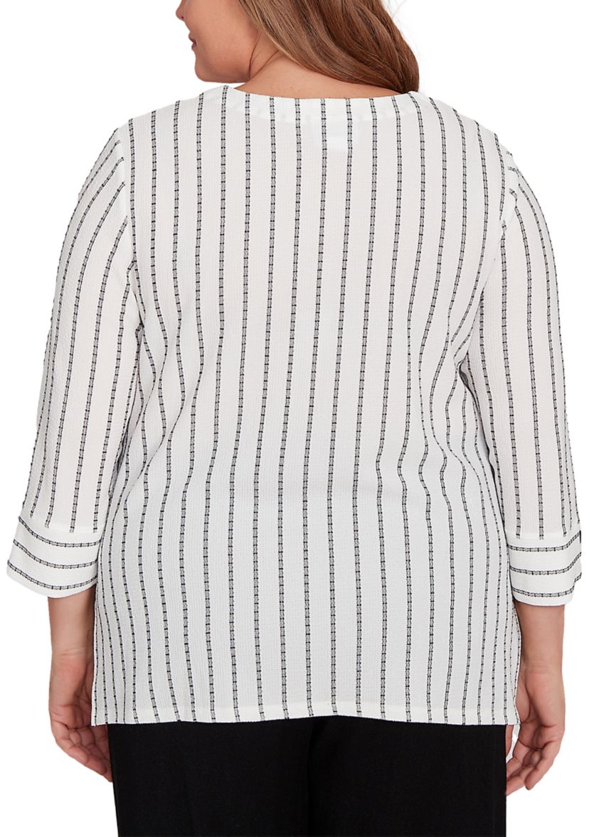 Plus Size Santa Barbara Spliced Texture Stripe Top