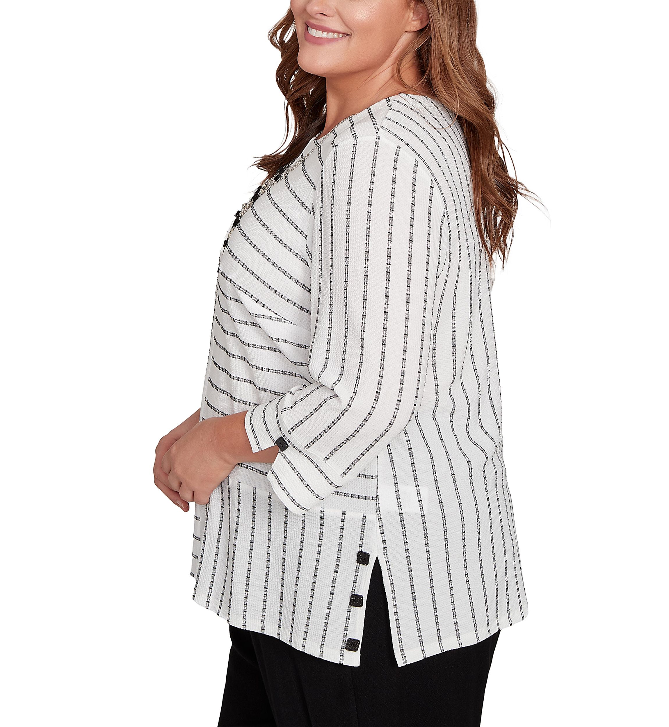 Plus Size Santa Barbara Spliced Texture Stripe Top
