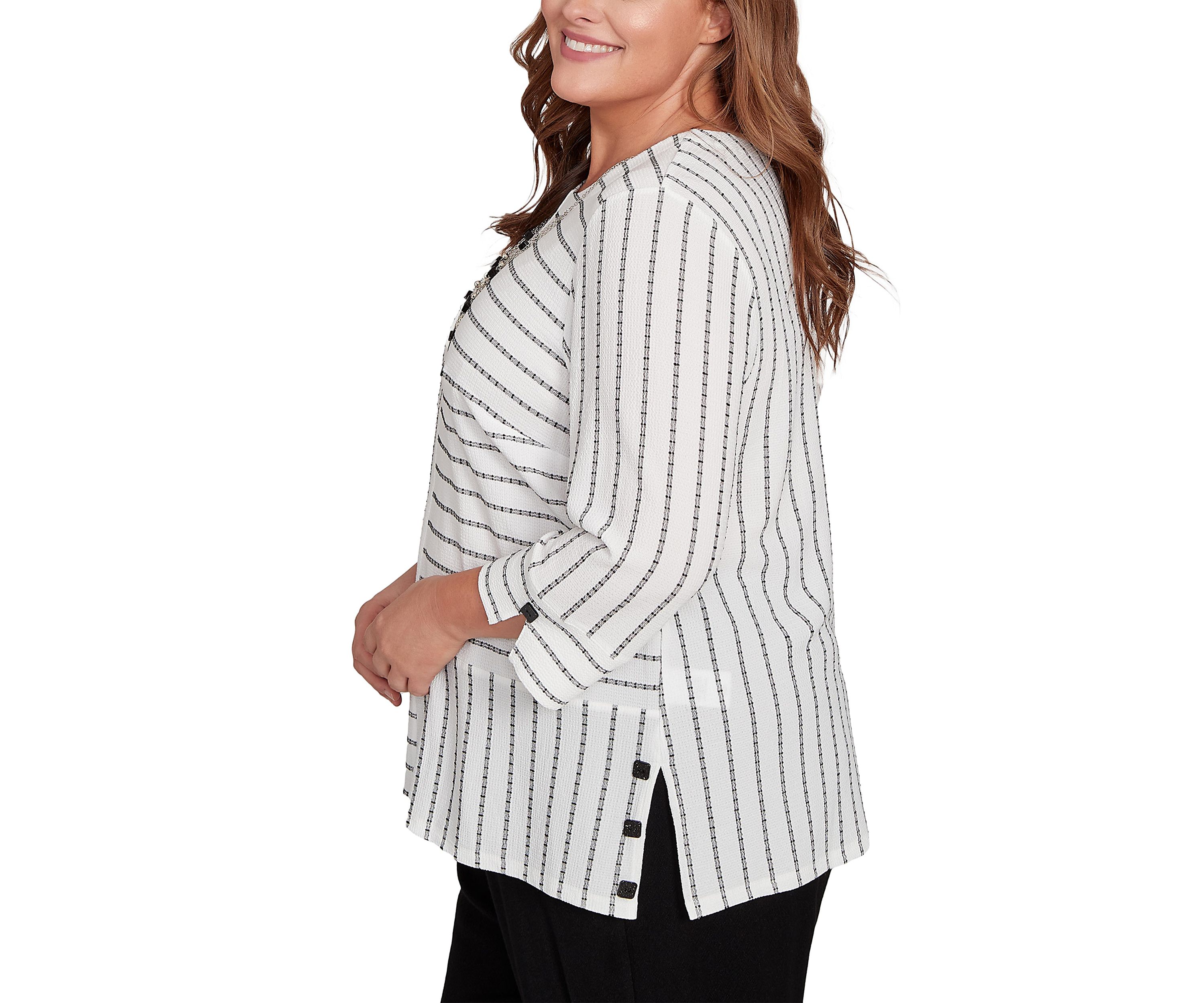 Plus Size Santa Barbara Spliced Texture Stripe Top