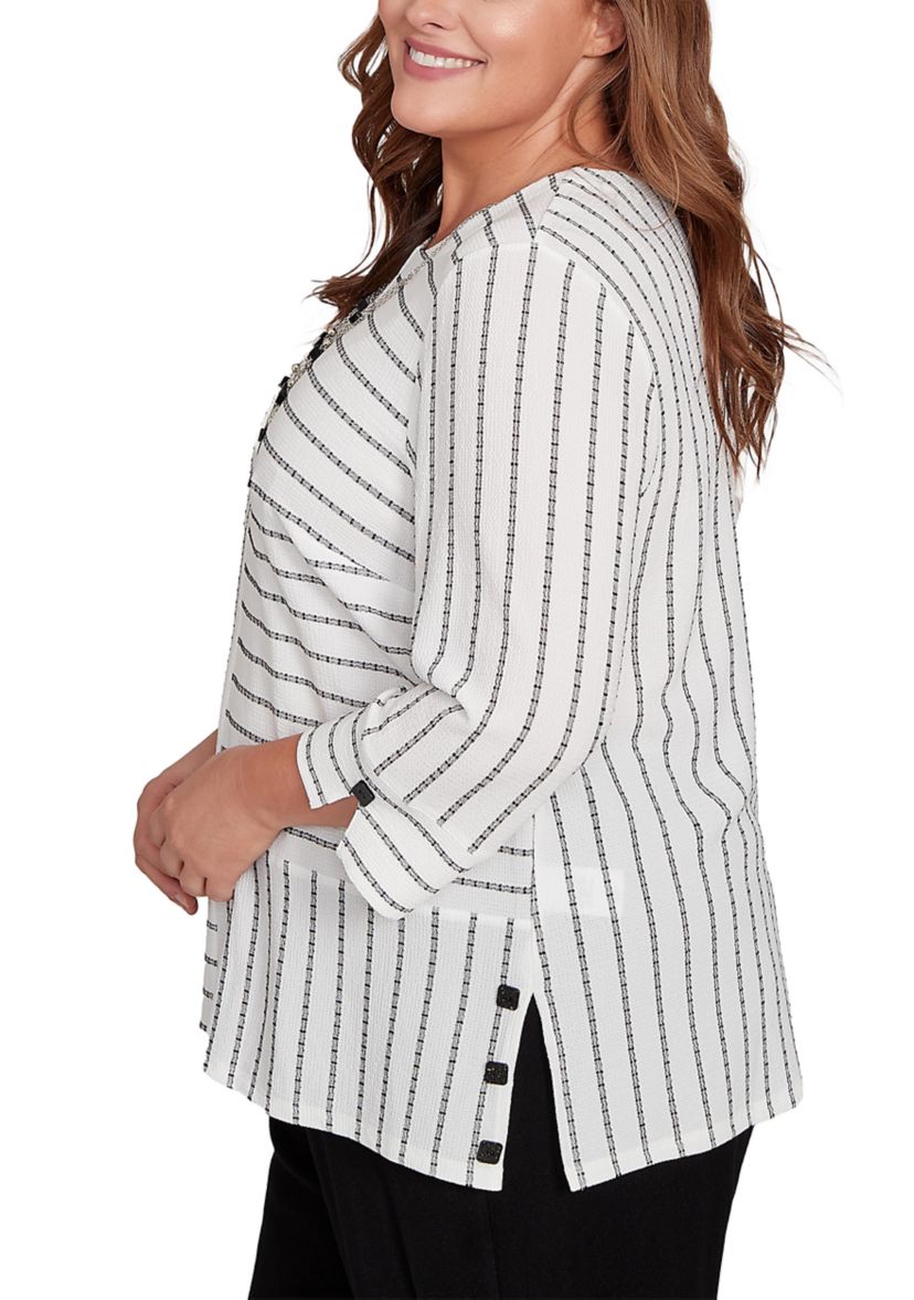 Plus Size Santa Barbara Spliced Texture Stripe Top