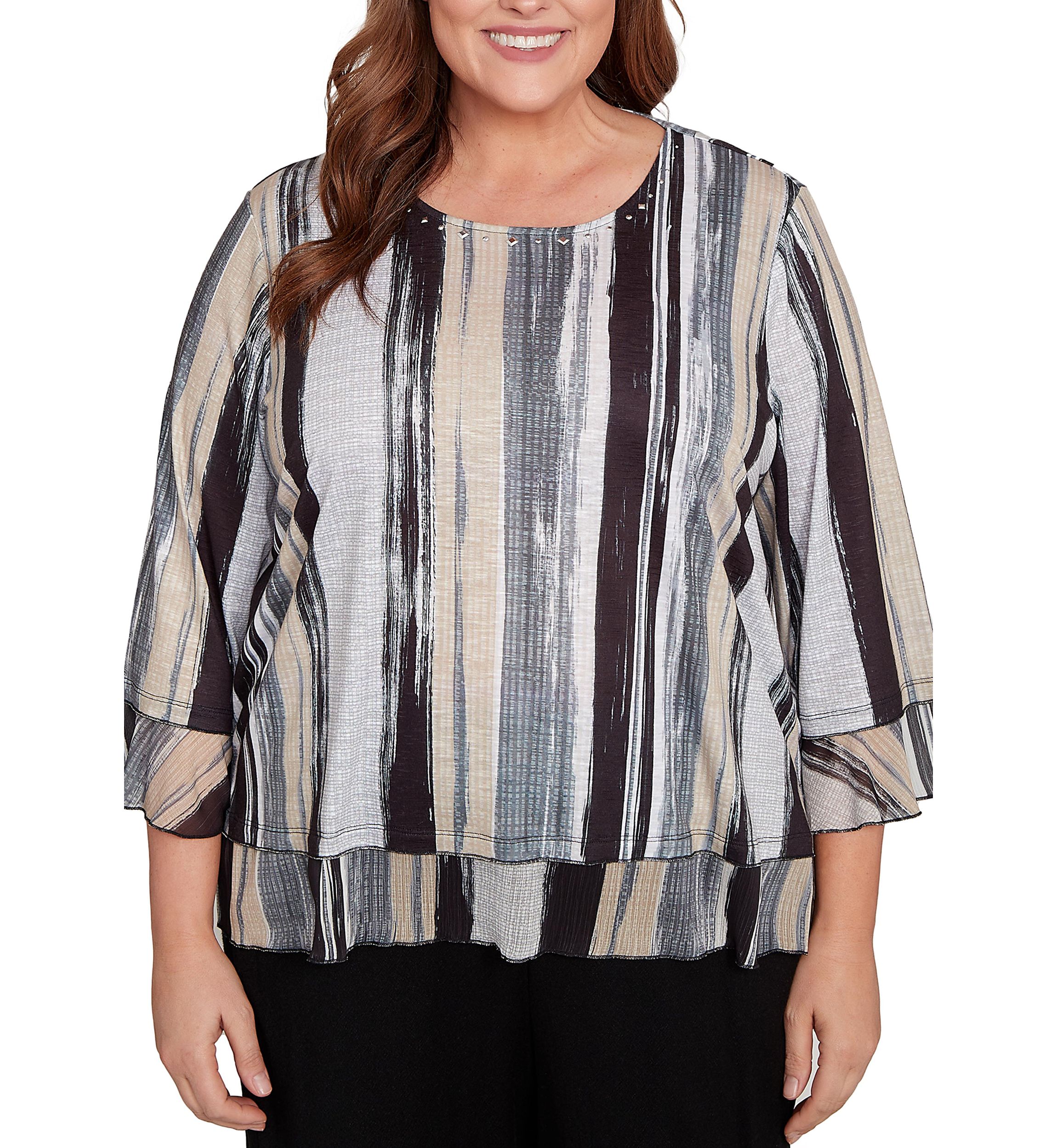 Plus Size Santa Barbara Etched Stripe Knit Top 