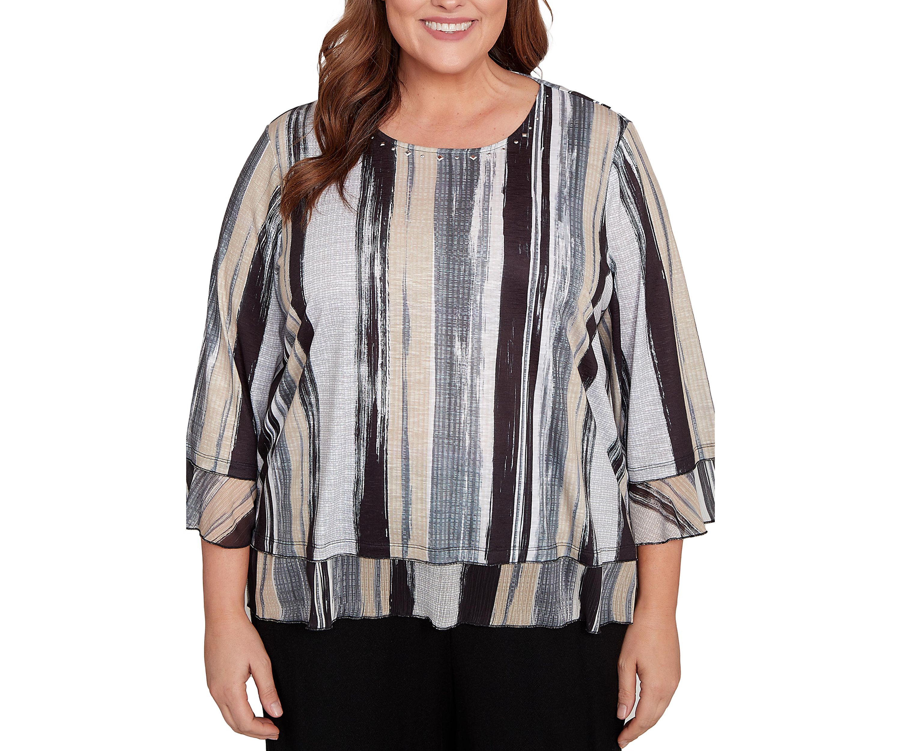 Plus Size Santa Barbara Etched Stripe Knit Top 