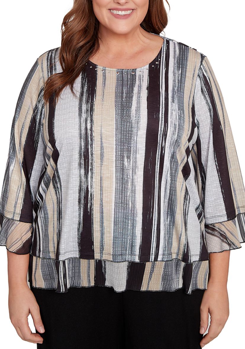 Plus Size Santa Barbara Etched Stripe Knit Top 