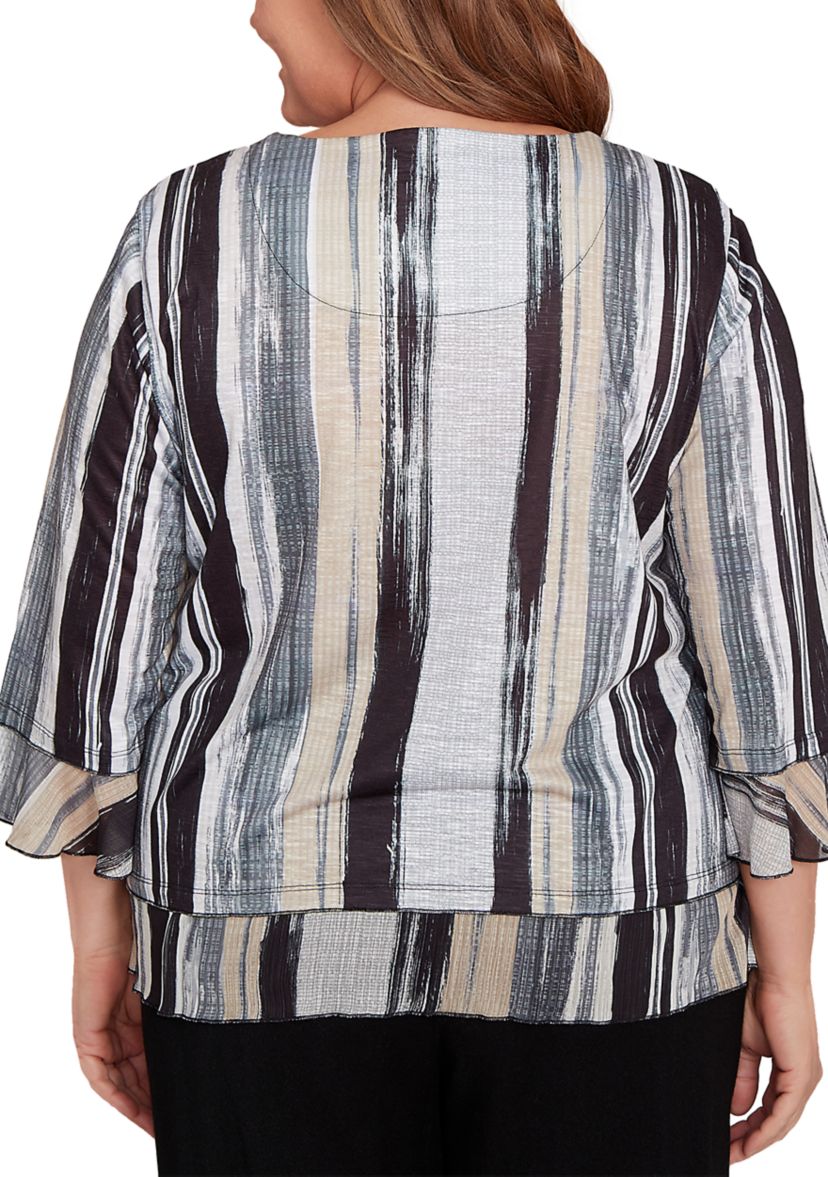 Plus Size Santa Barbara Etched Stripe Knit Top 