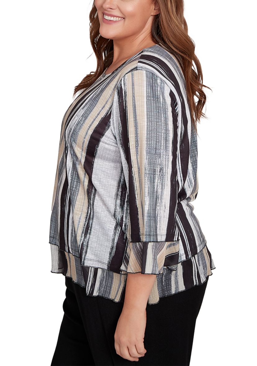 Plus Size Santa Barbara Etched Stripe Knit Top 