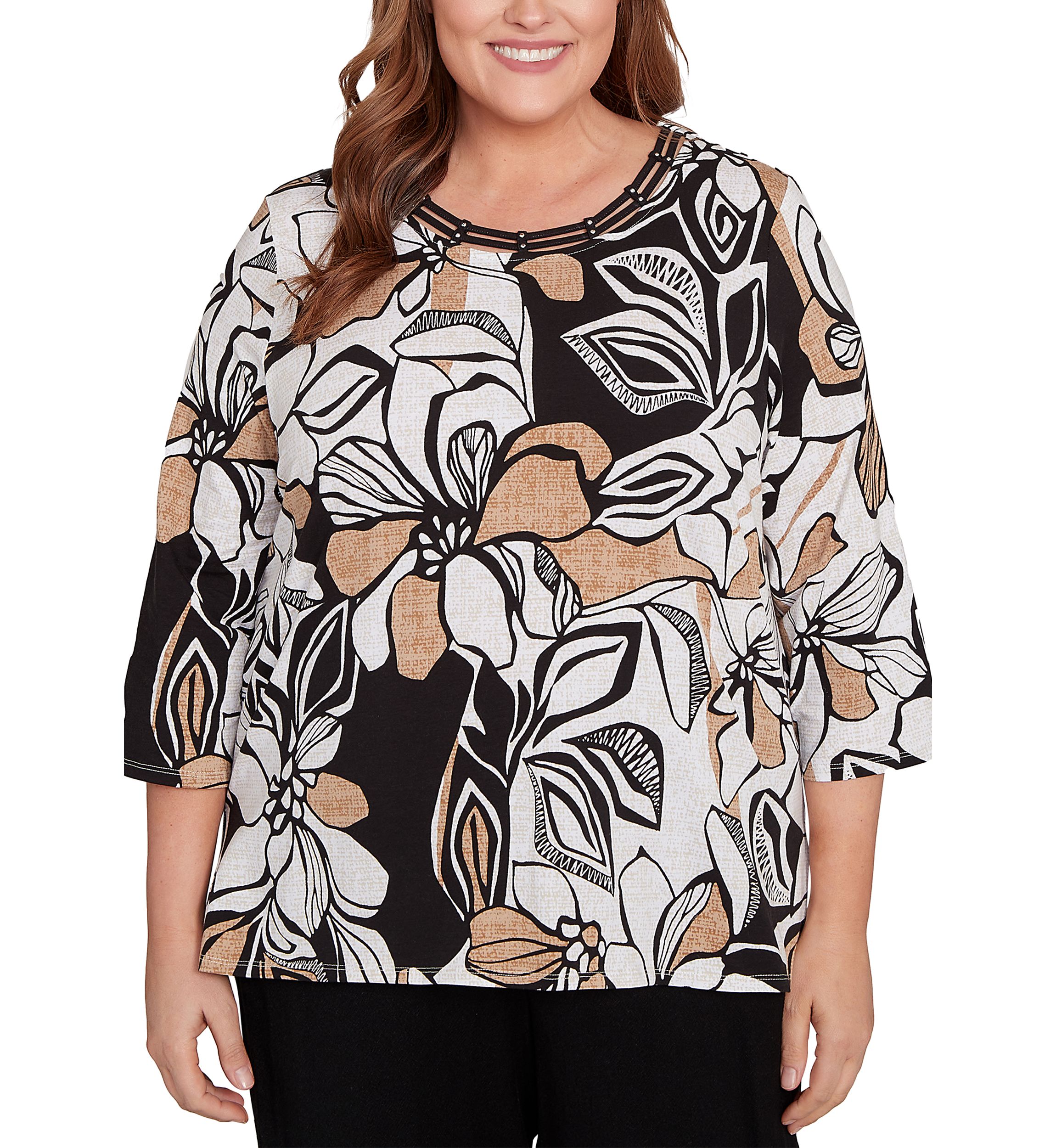 Plus Size Santa Barbara Leaf Floral Top