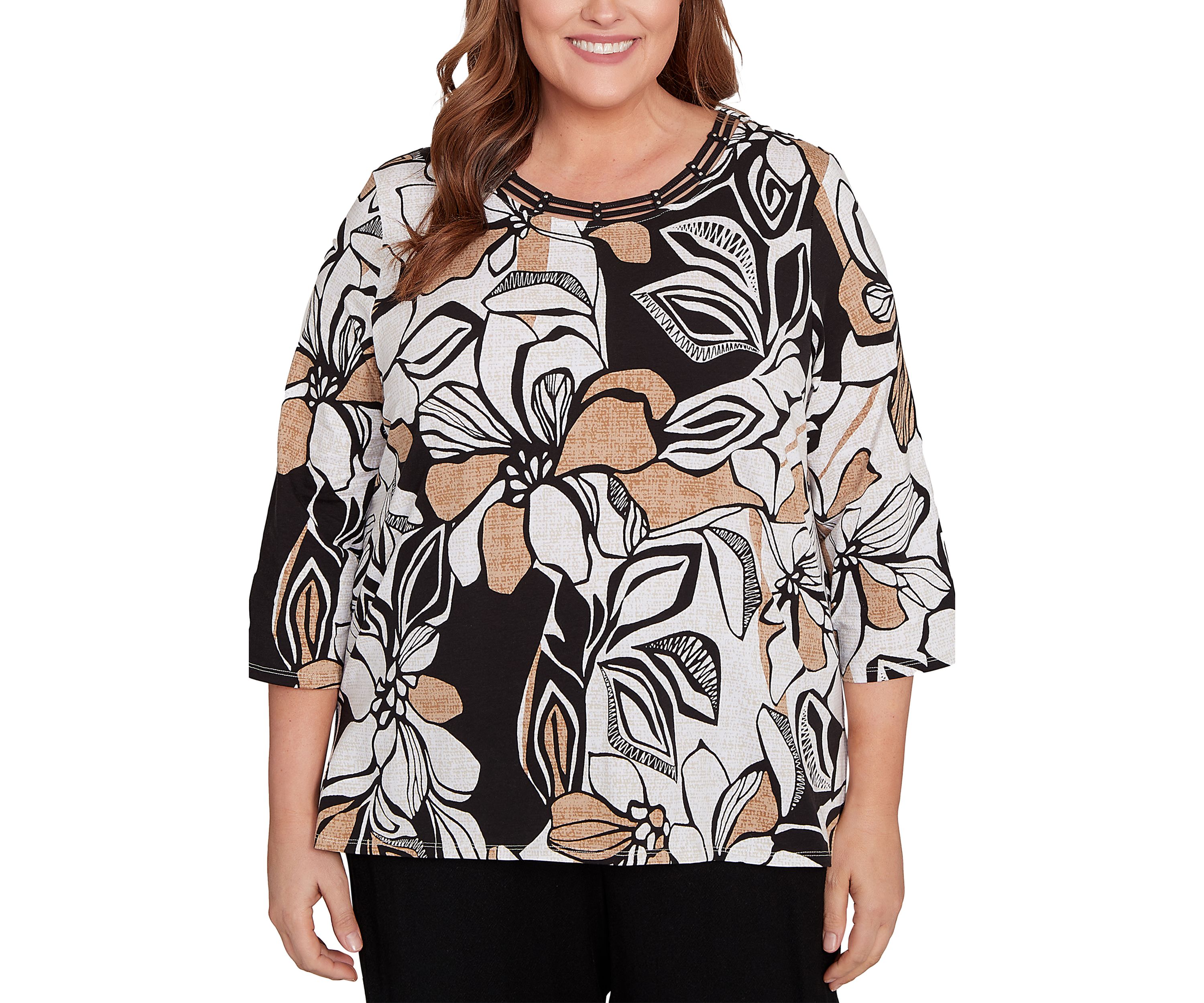 Plus Size Santa Barbara Leaf Floral Top