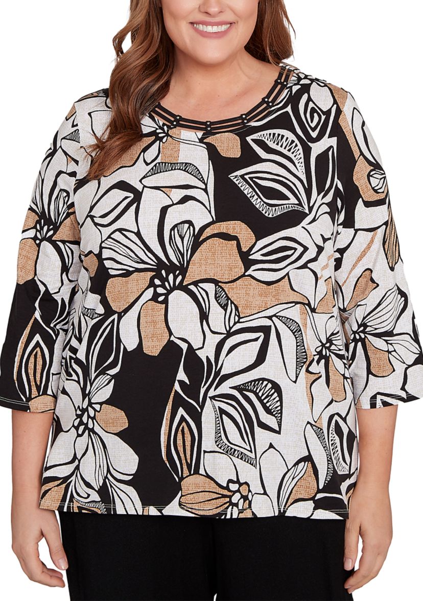 Plus Size Santa Barbara Leaf Floral Top