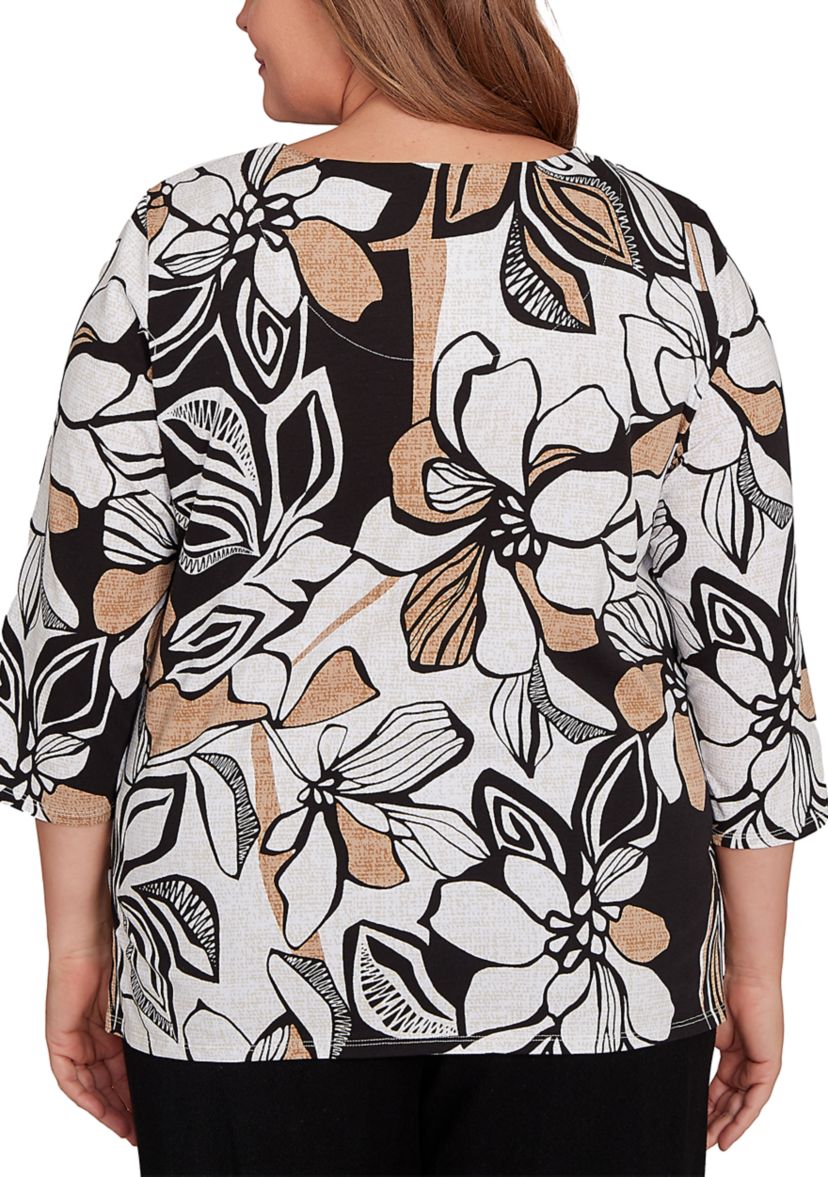 Plus Size Santa Barbara Leaf Floral Top