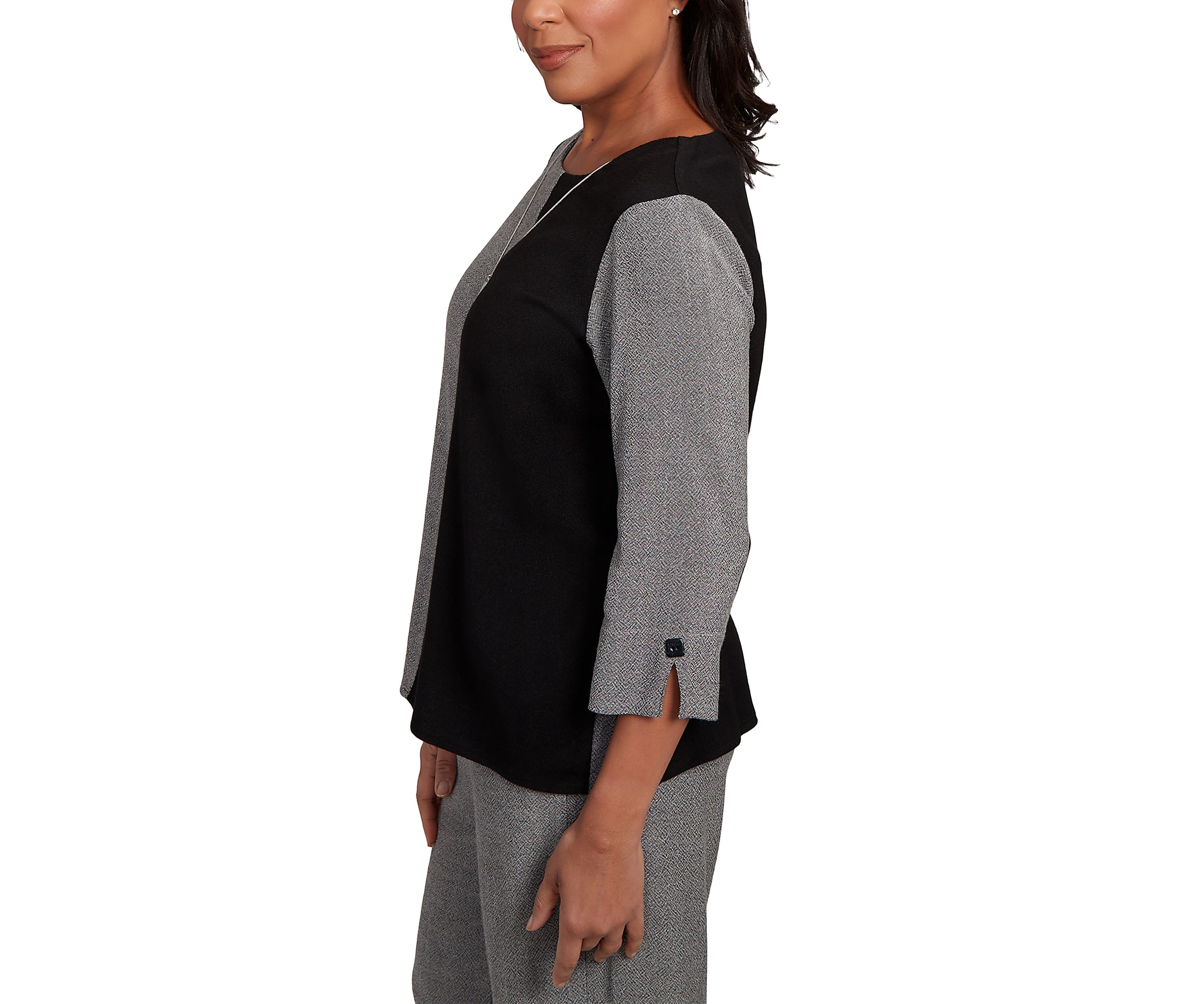 Petite Santa Barbara Center Spliced Top with Necklace