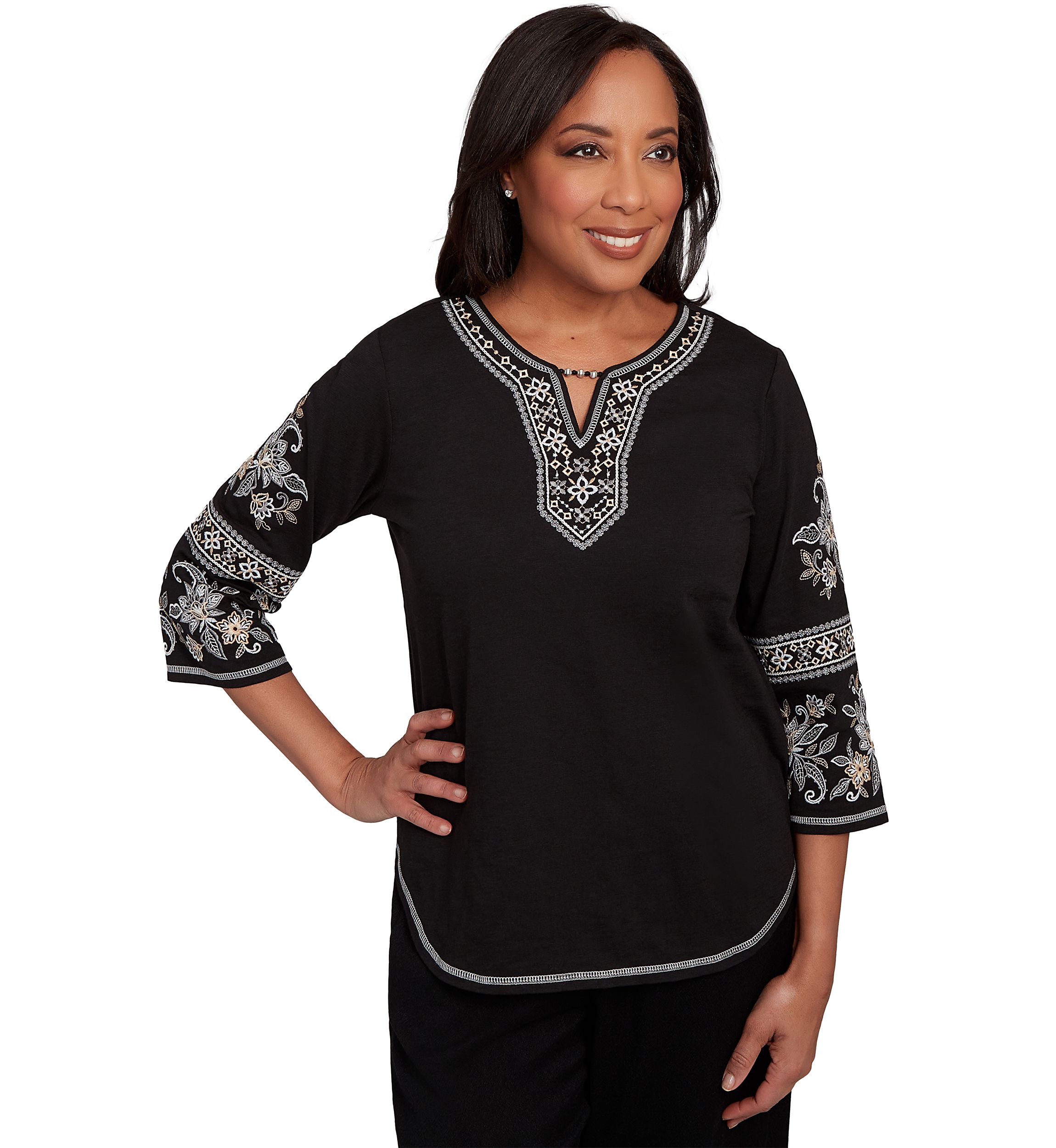 Petite Santa Barbara Embroidered Sleeves Top 