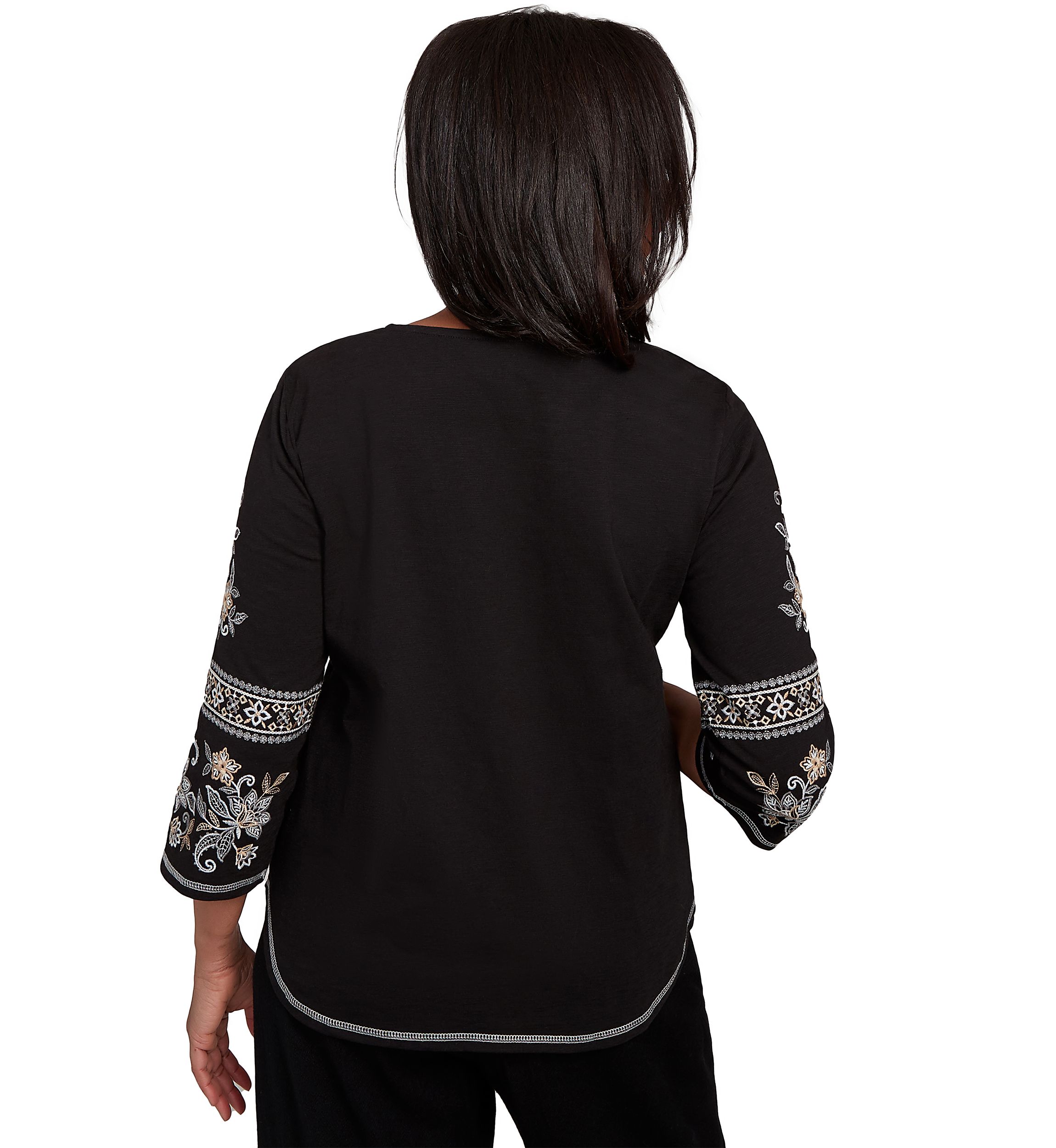 Petite Santa Barbara Embroidered Sleeves Top 