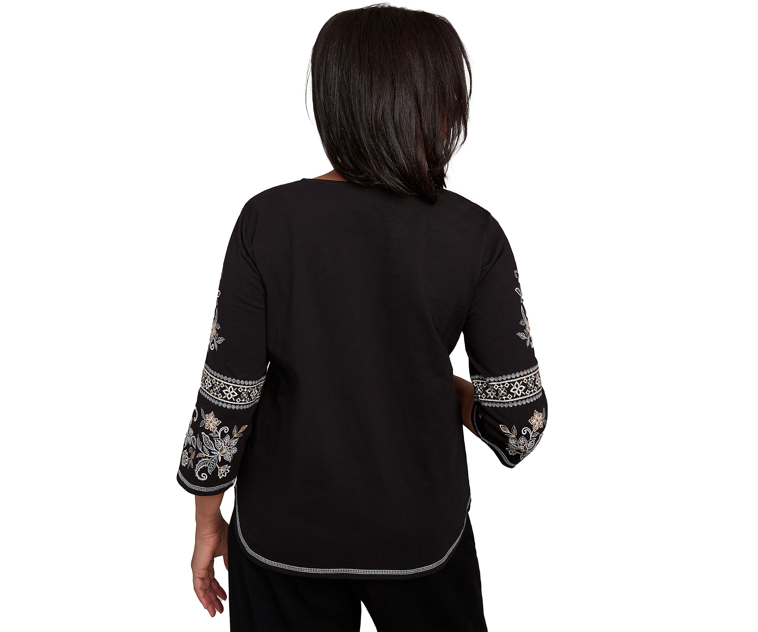 Petite Santa Barbara Embroidered Sleeves Top 