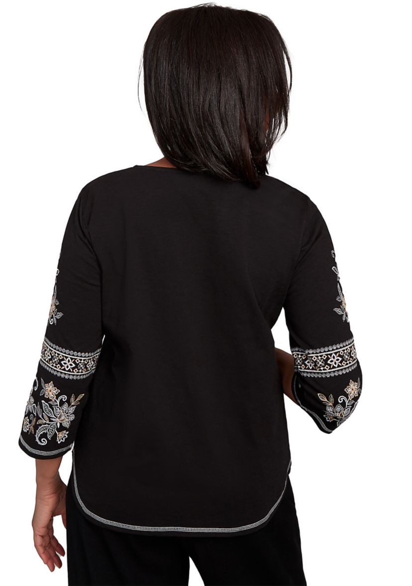 Petite Santa Barbara Embroidered Sleeves Top 