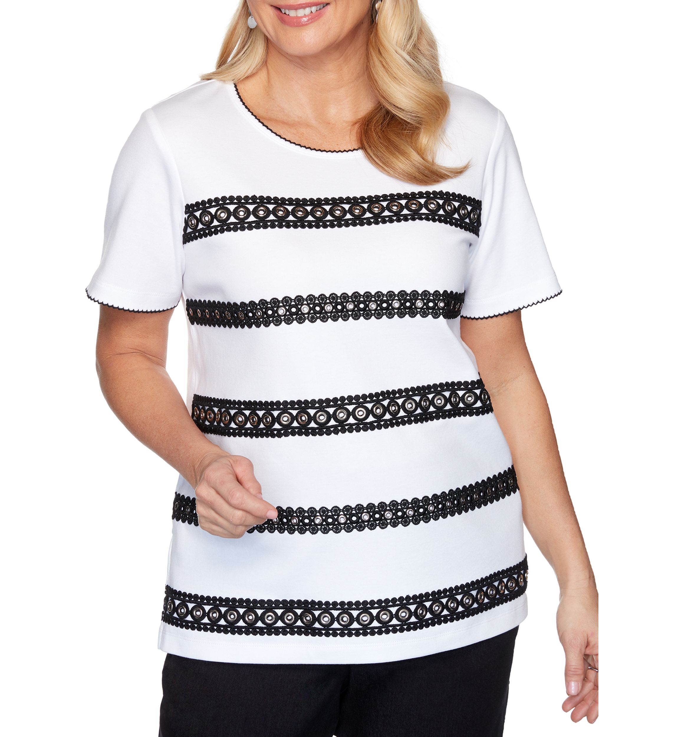 Petite Checkmate Grommet Lace Biadere Top
