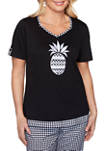 Petite Checkmate Pineapple Center Top