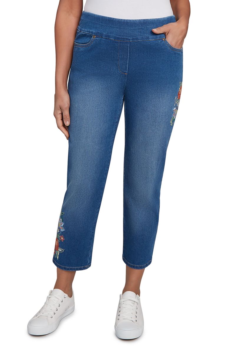 Womens El Paso Floral Embroidered Ankle Pants