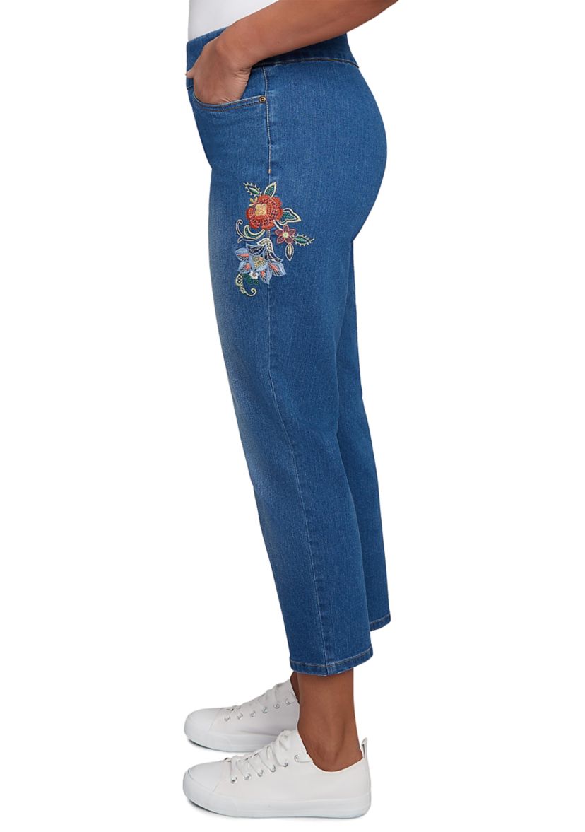 Womens El Paso Floral Embroidered Ankle Pants