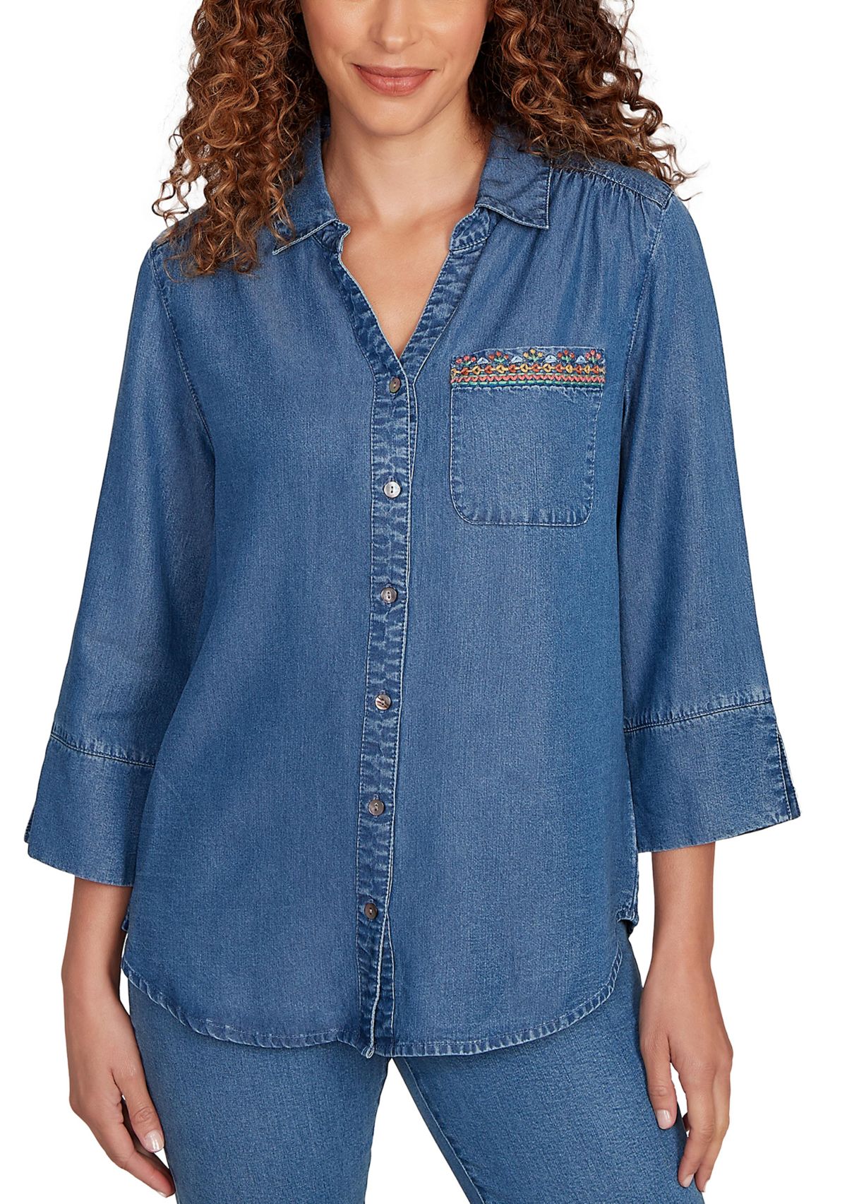 Womens El Paso Butterfly Back Embroidered Tencel Top