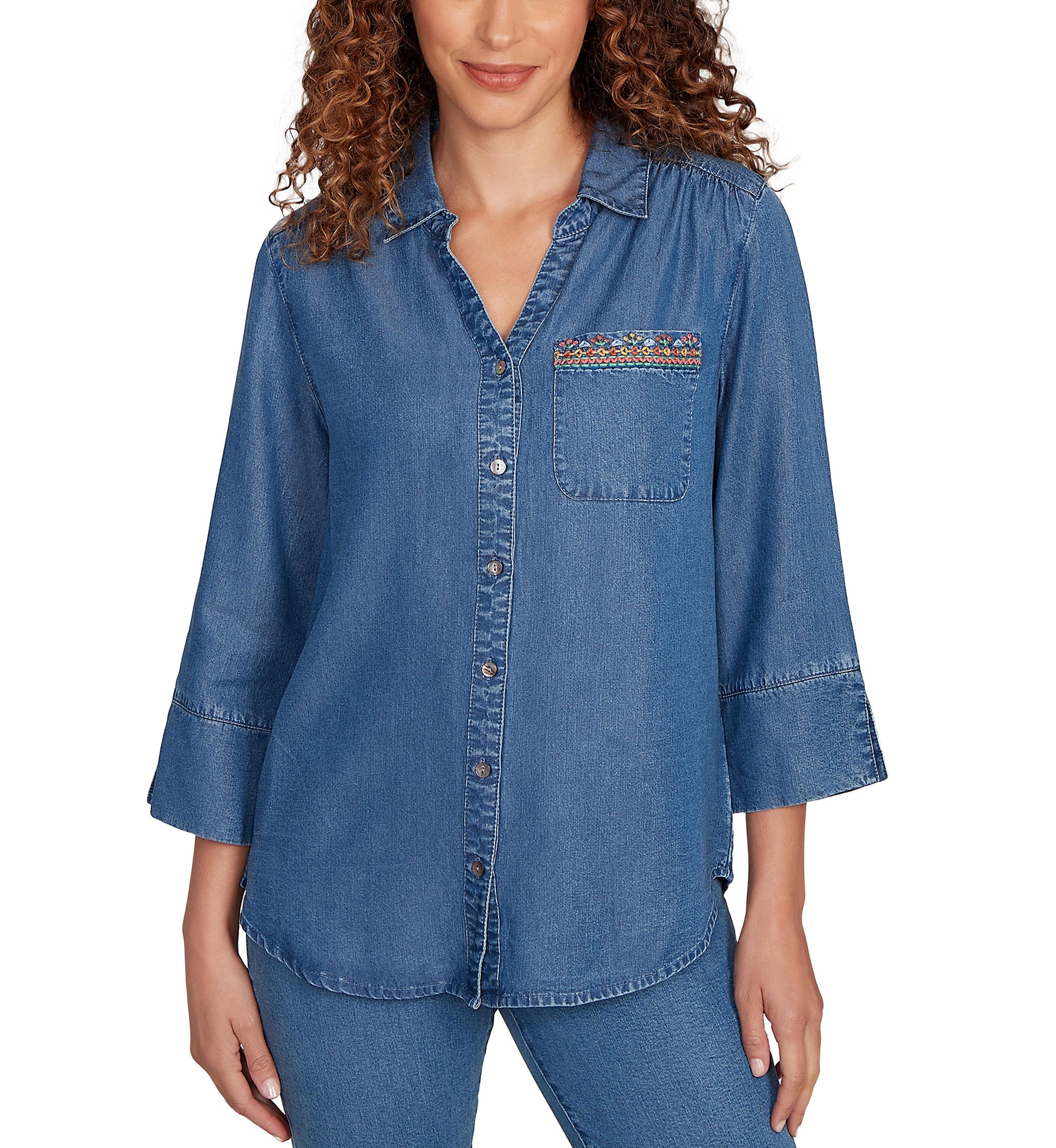 Womens El Paso Butterfly Back Embroidered Tencel Top