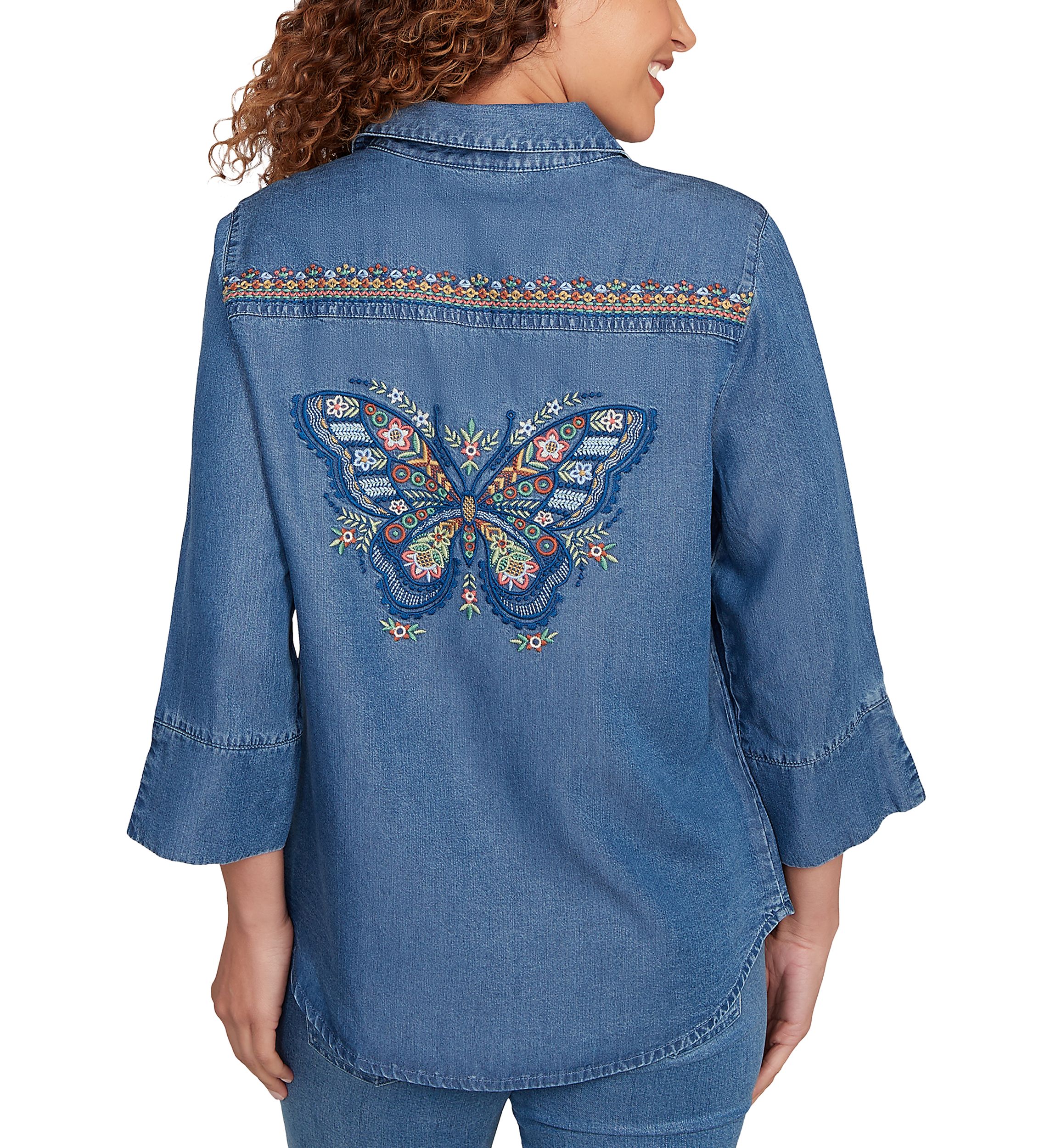 Womens El Paso Butterfly Back Embroidered Tencel Top