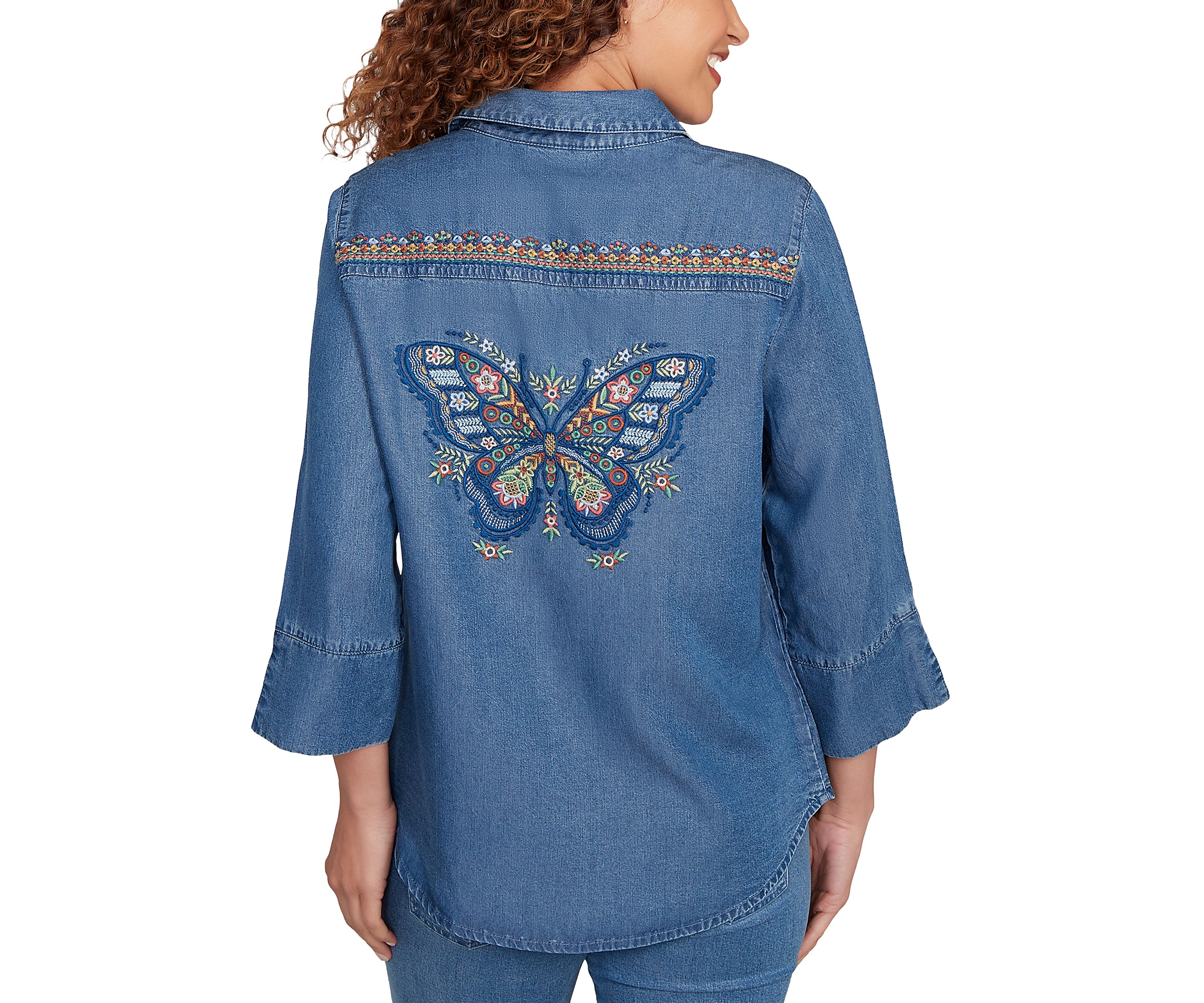 Womens El Paso Butterfly Back Embroidered Tencel Top