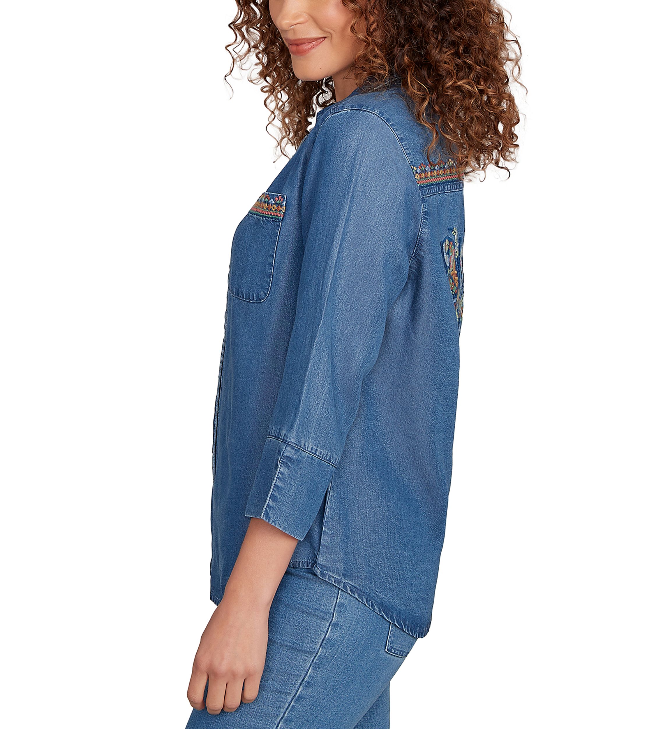 Womens El Paso Butterfly Back Embroidered Tencel Top