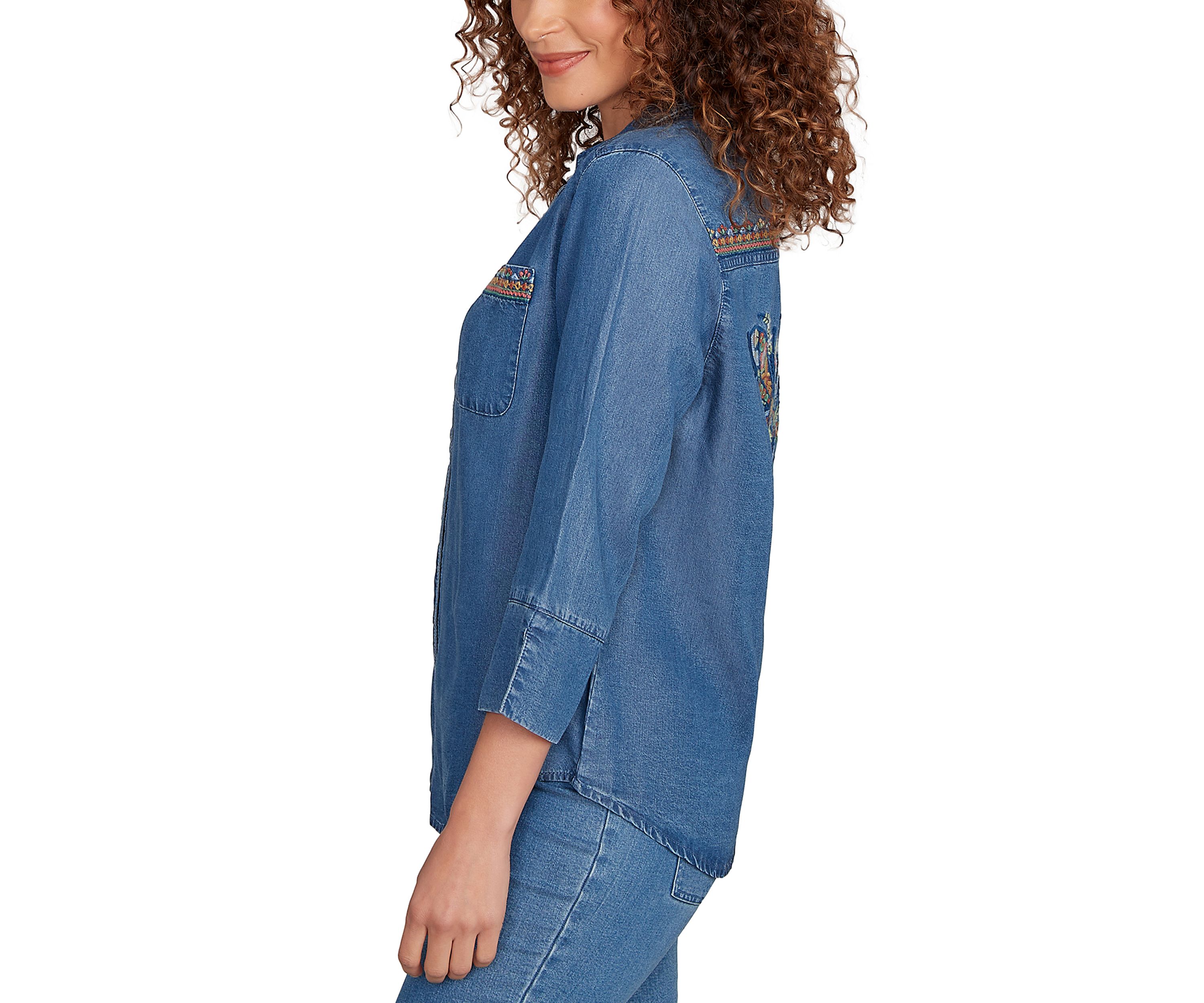 Womens El Paso Butterfly Back Embroidered Tencel Top