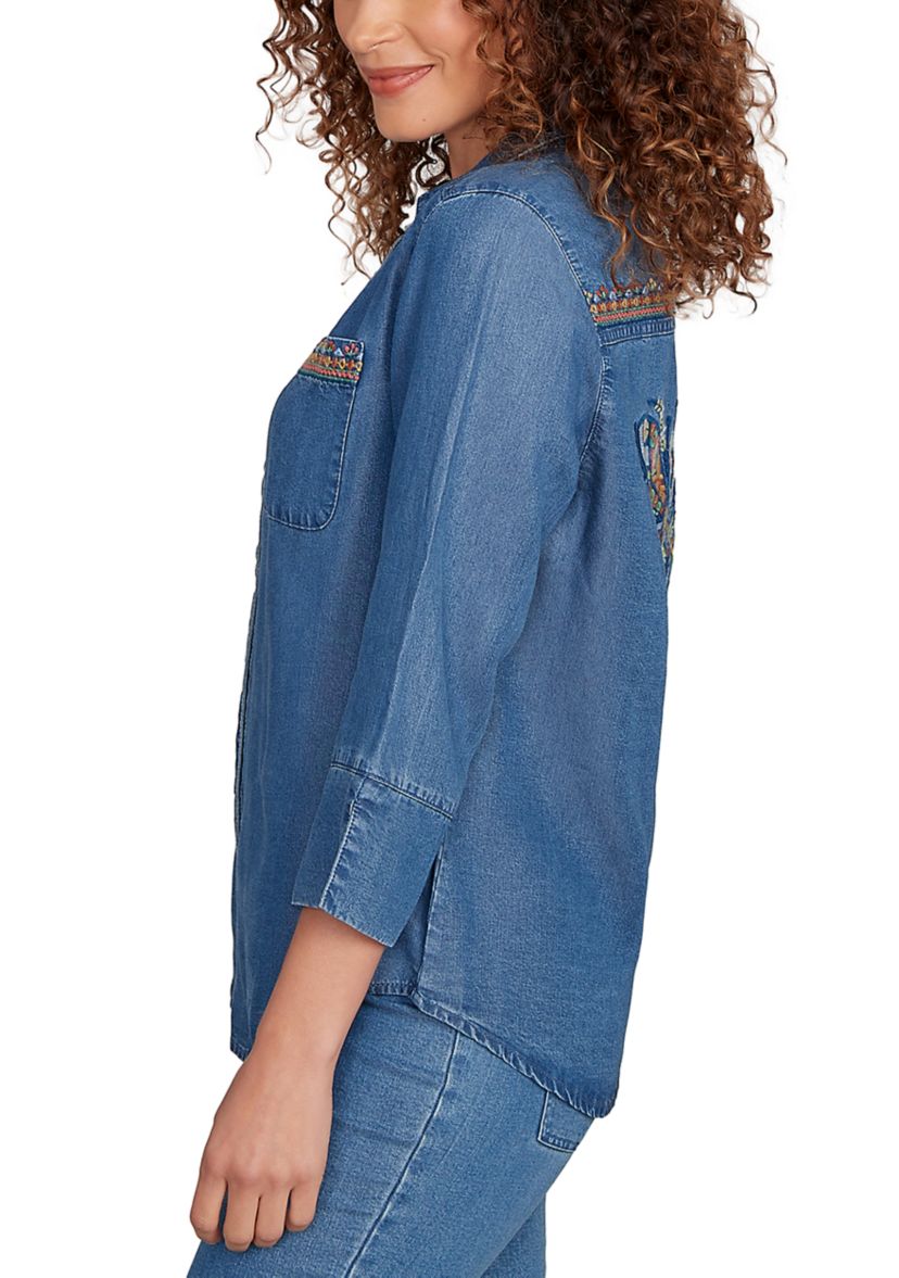 Womens El Paso Butterfly Back Embroidered Tencel Top