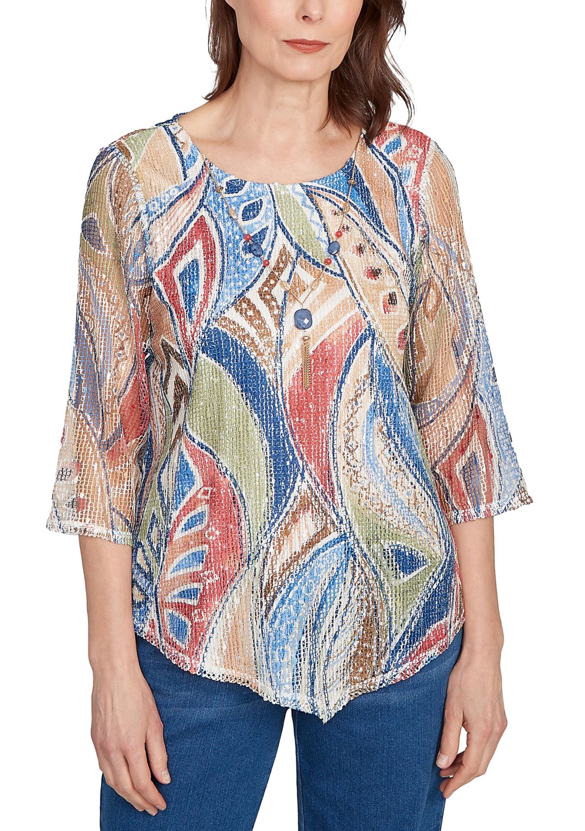 Womens El Paso Print Texture with Necklace Top