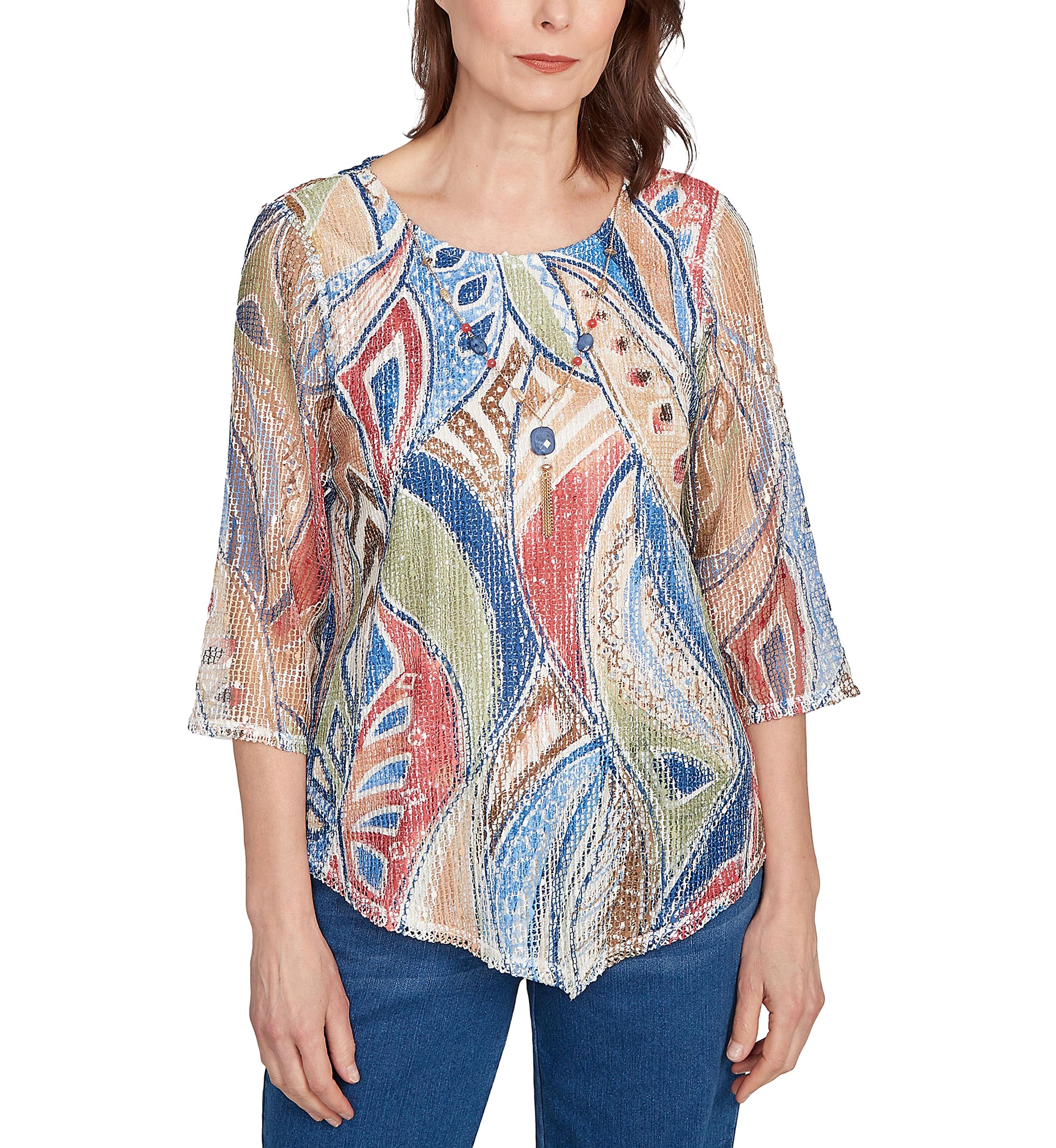 Womens El Paso Print Texture with Necklace Top