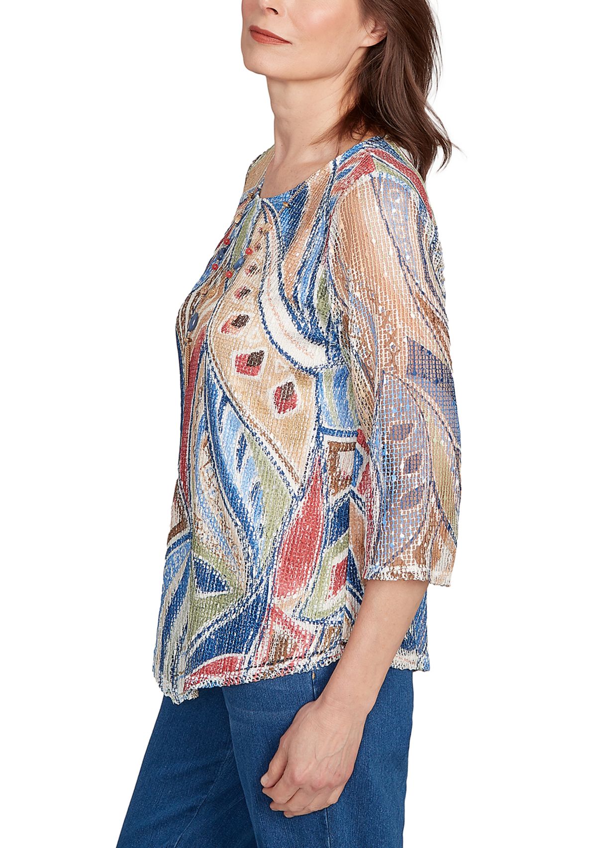Womens El Paso Print Texture with Necklace Top