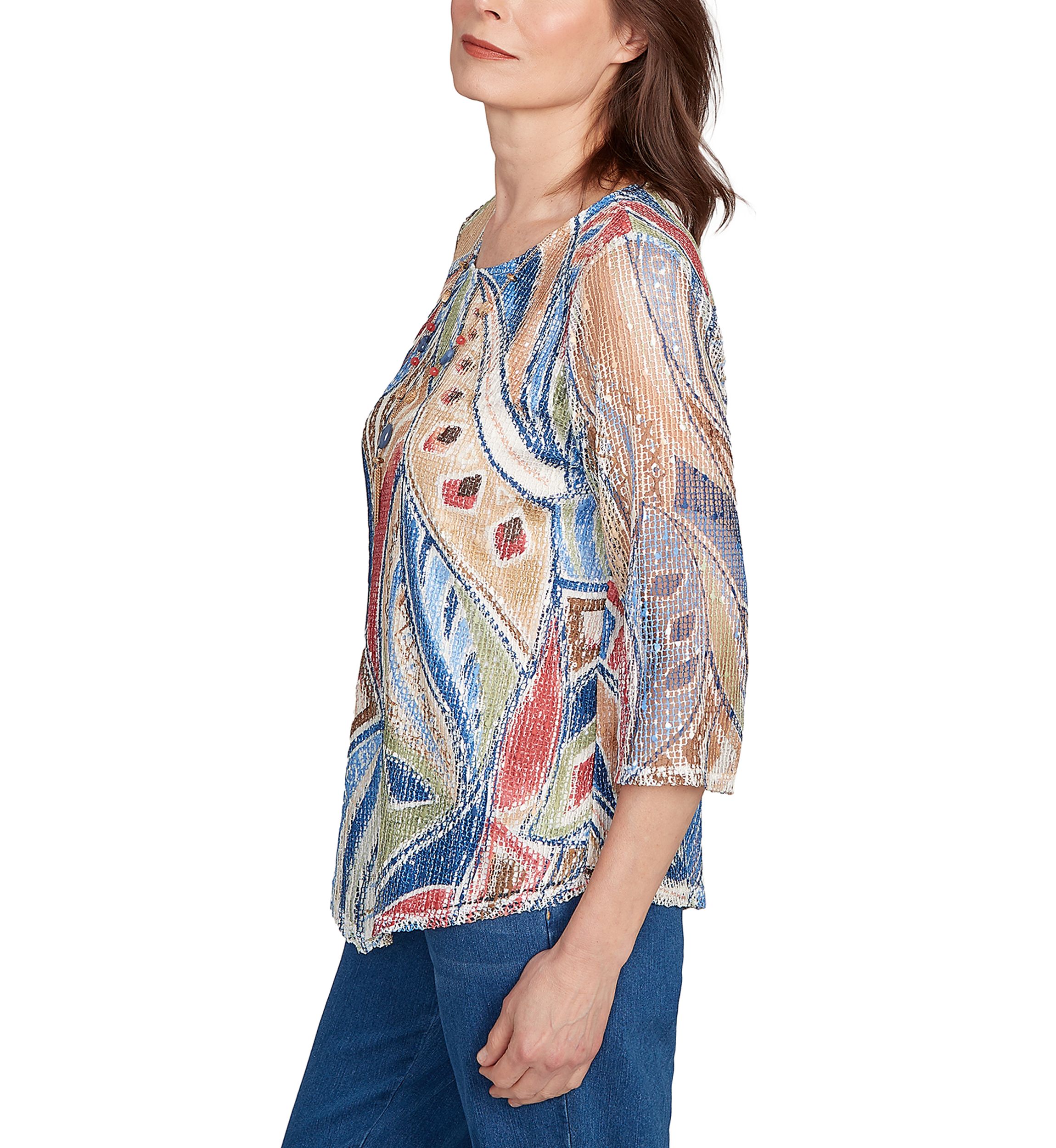Womens El Paso Print Texture with Necklace Top