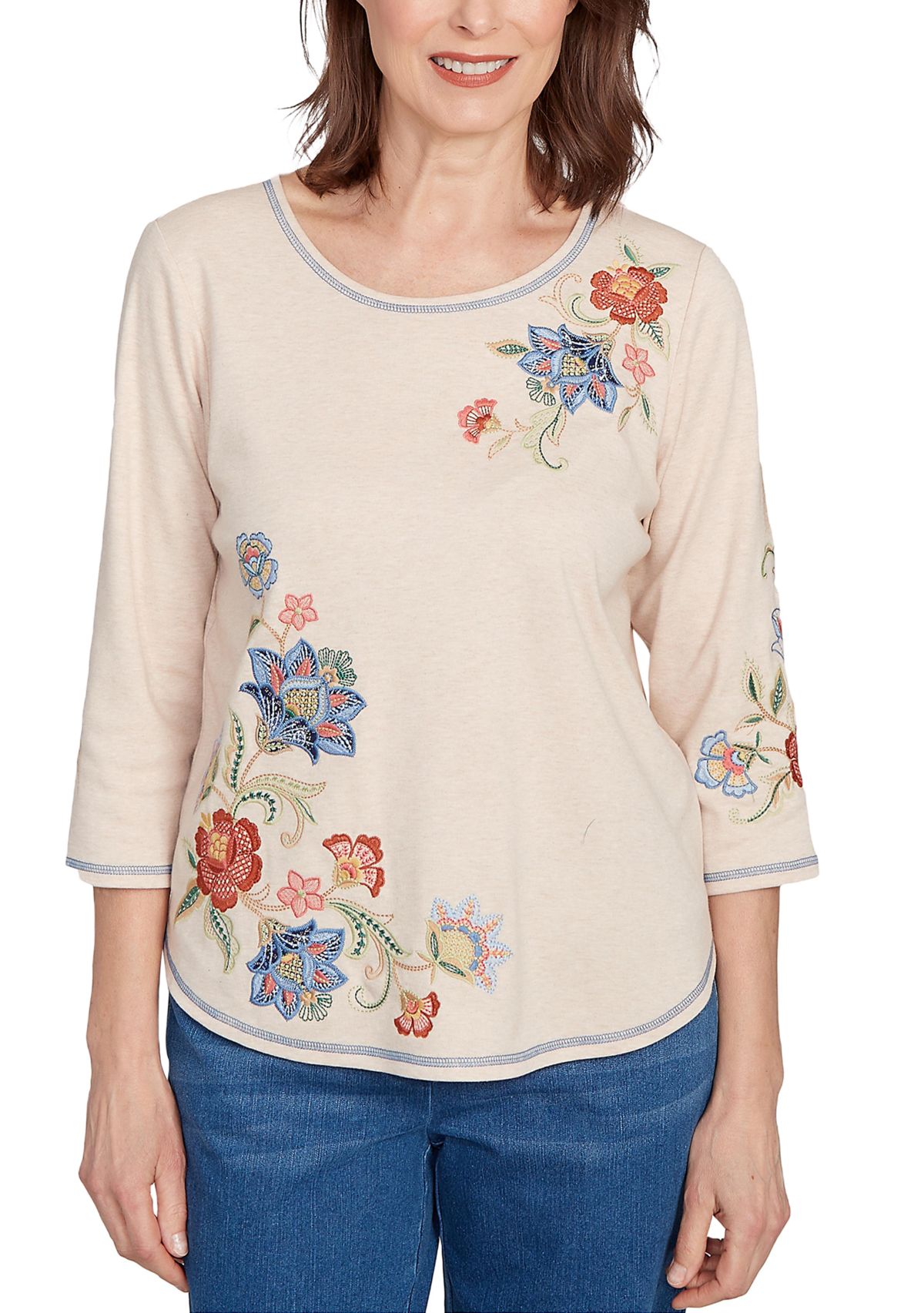 Womens El Paso Asymmetric Flower Embroidery Top 
