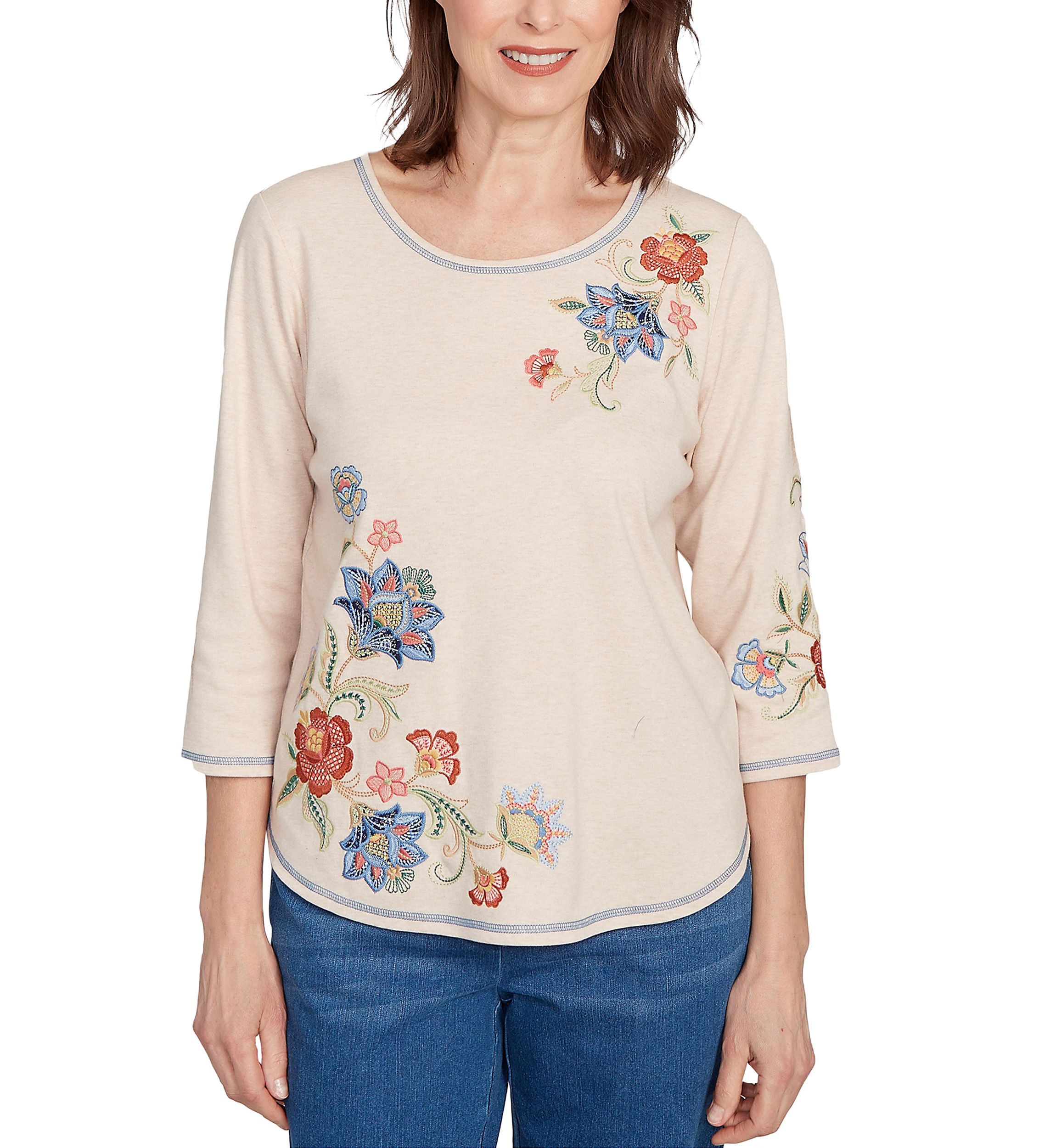 Womens El Paso Asymmetric Flower Embroidery Top 
