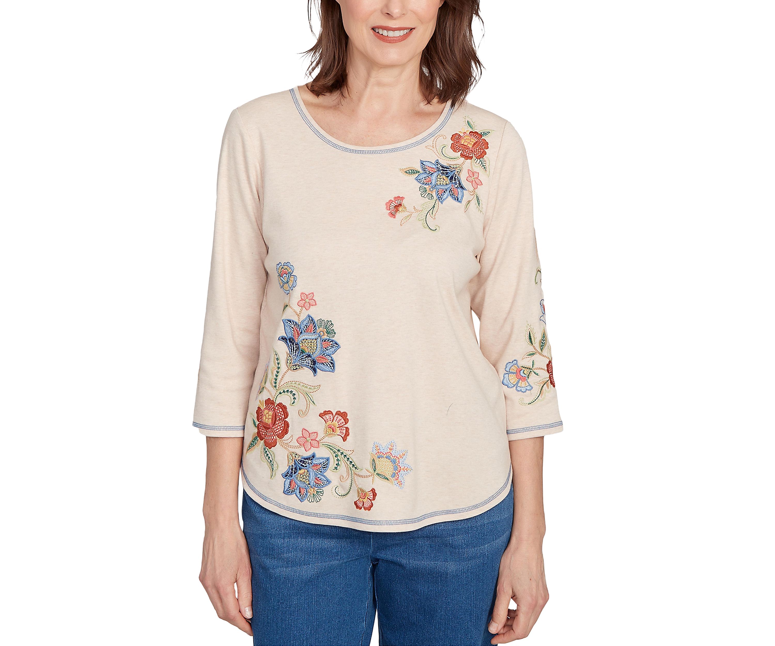 Womens El Paso Asymmetric Flower Embroidery Top 