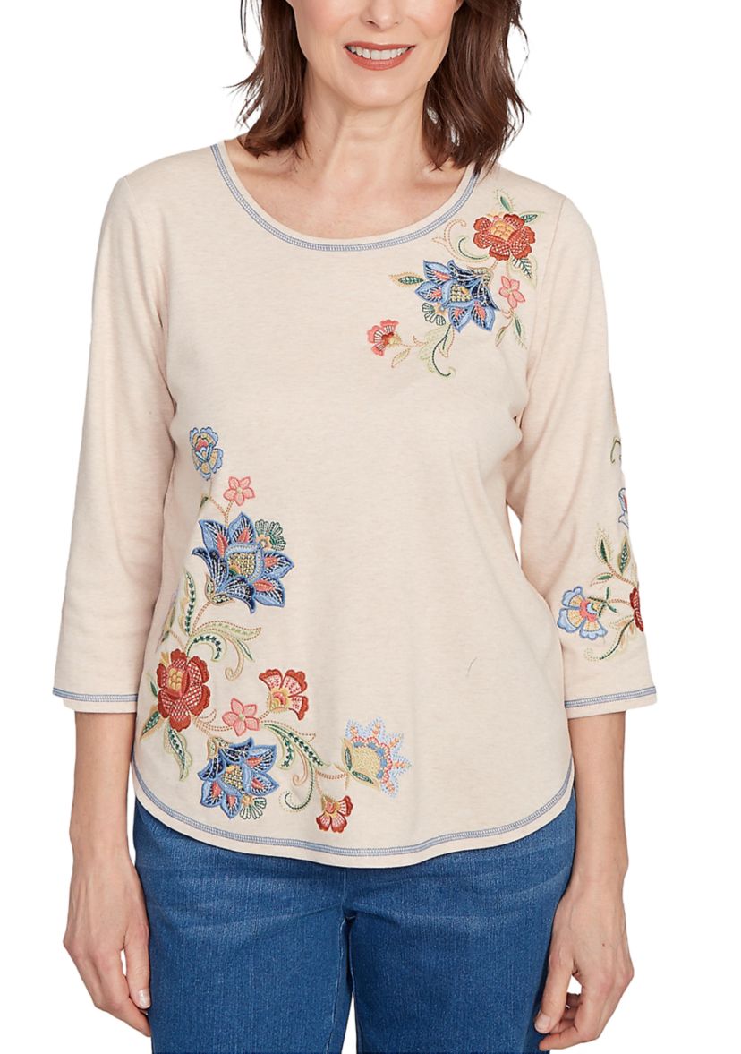Womens El Paso Asymmetric Flower Embroidery Top 