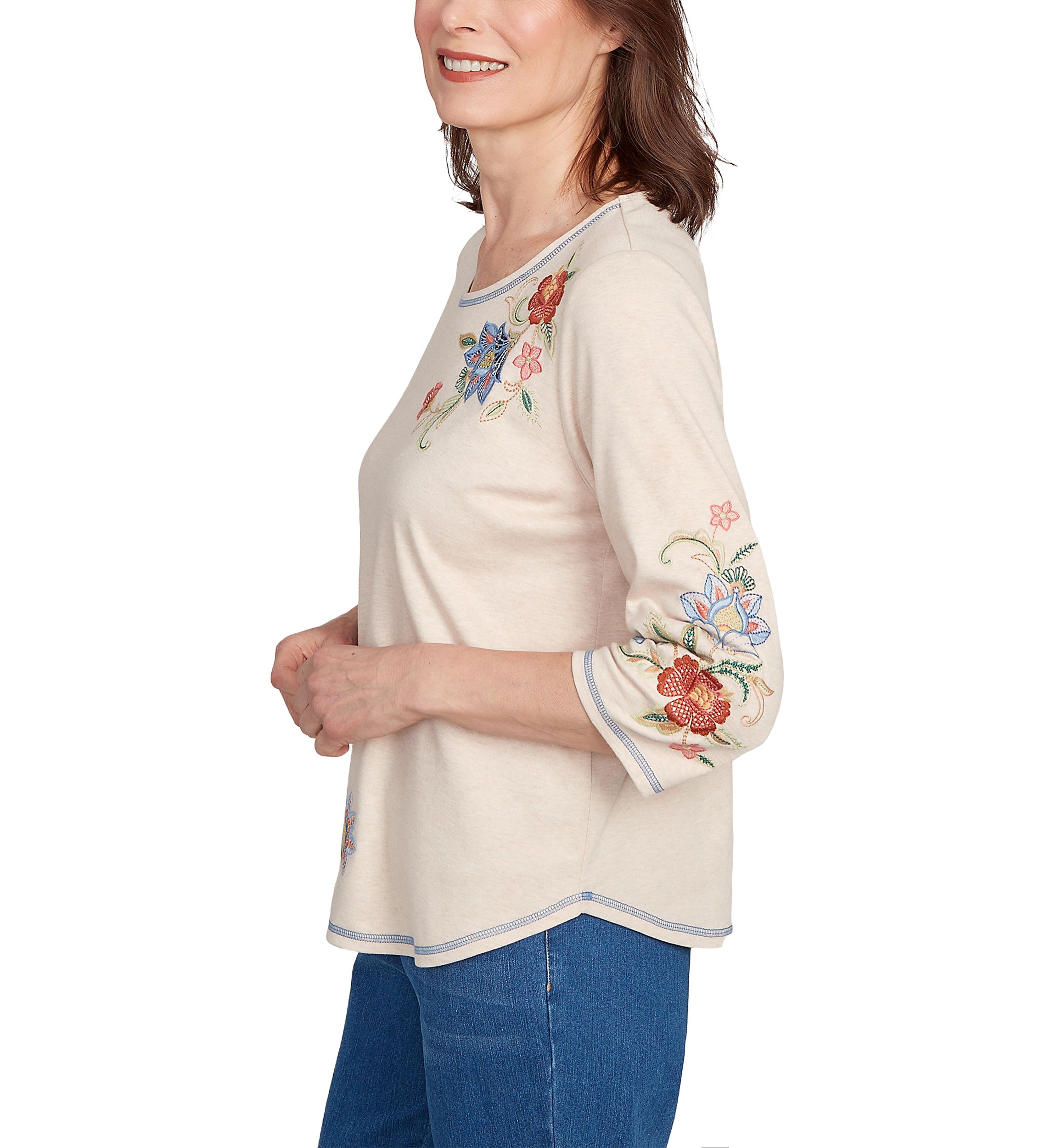Womens El Paso Asymmetric Flower Embroidery Top 