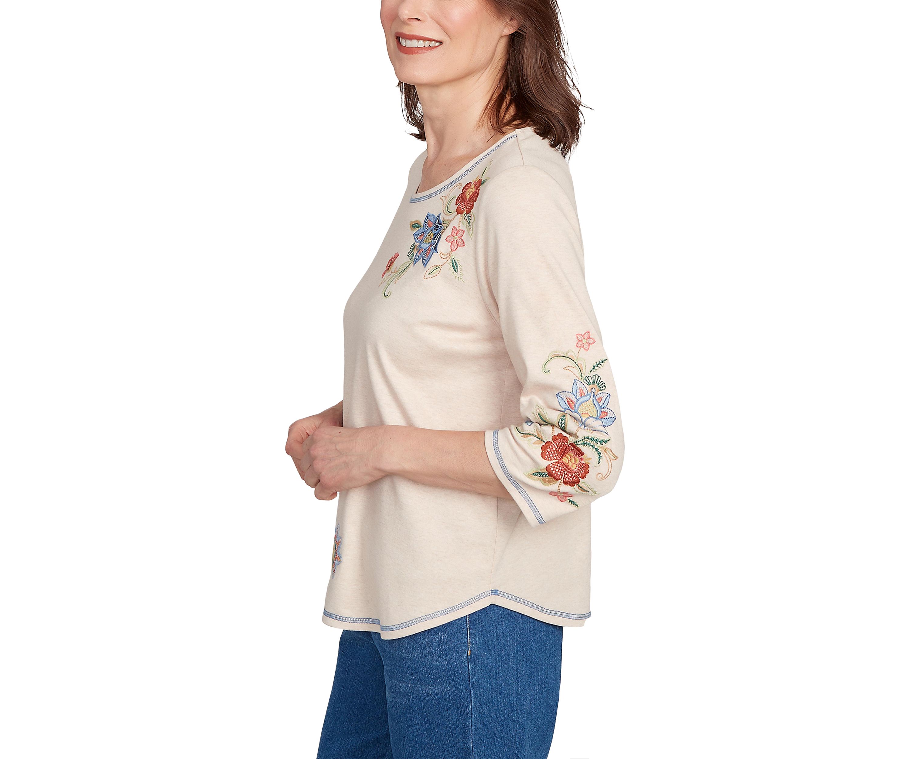 Womens El Paso Asymmetric Flower Embroidery Top 