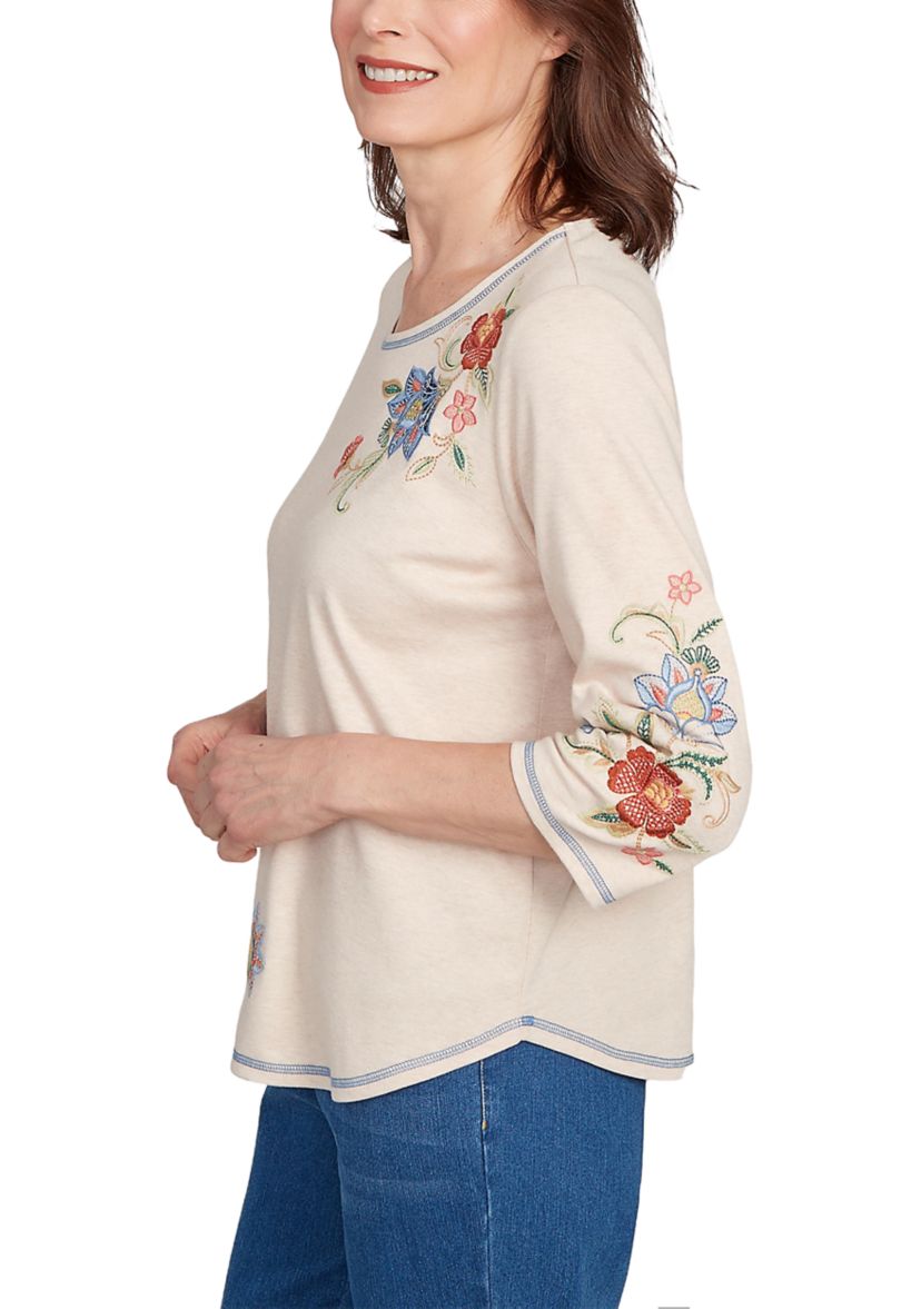 Womens El Paso Asymmetric Flower Embroidery Top 