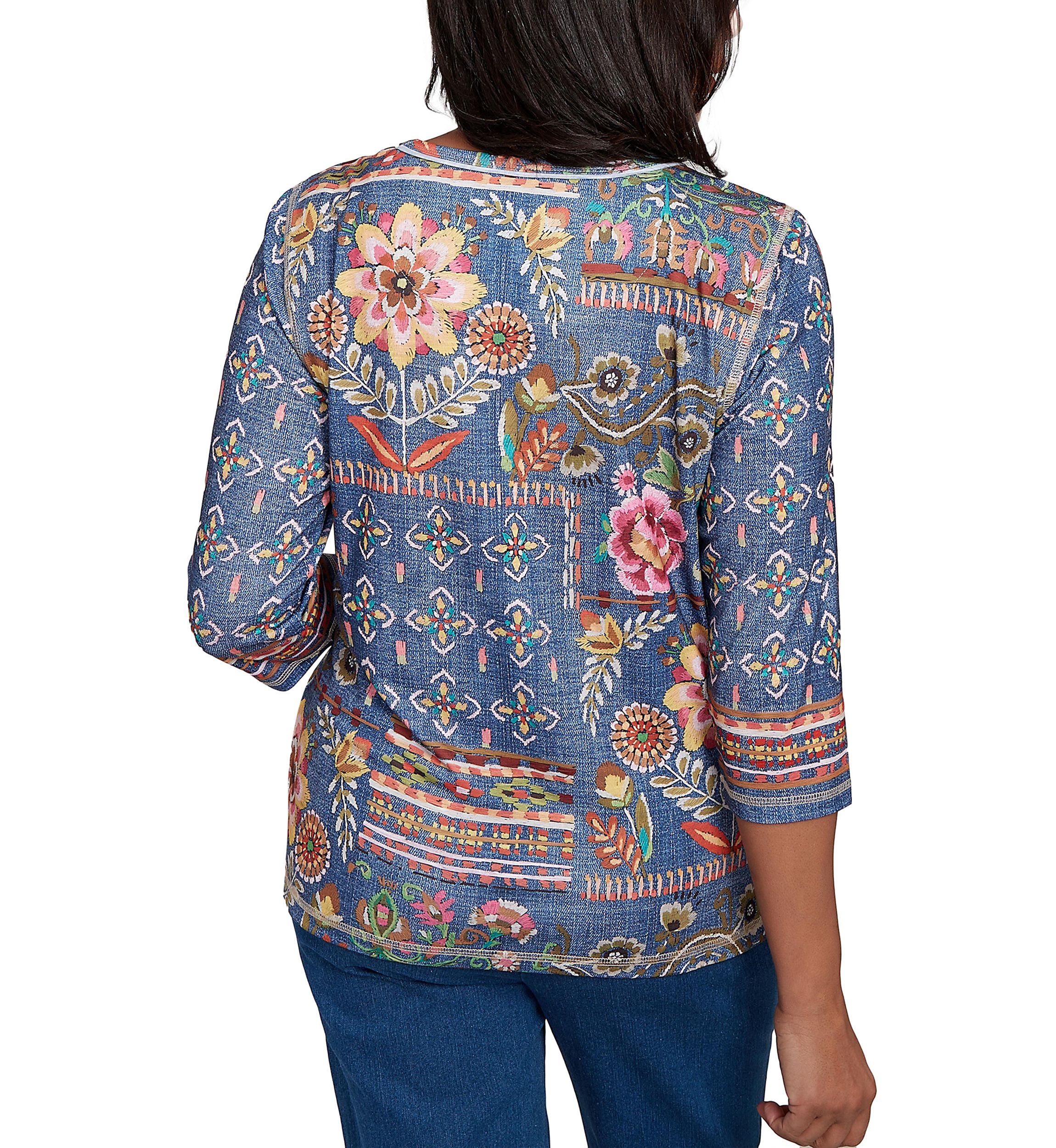 Womens El Paso Denim Floral Patch Top