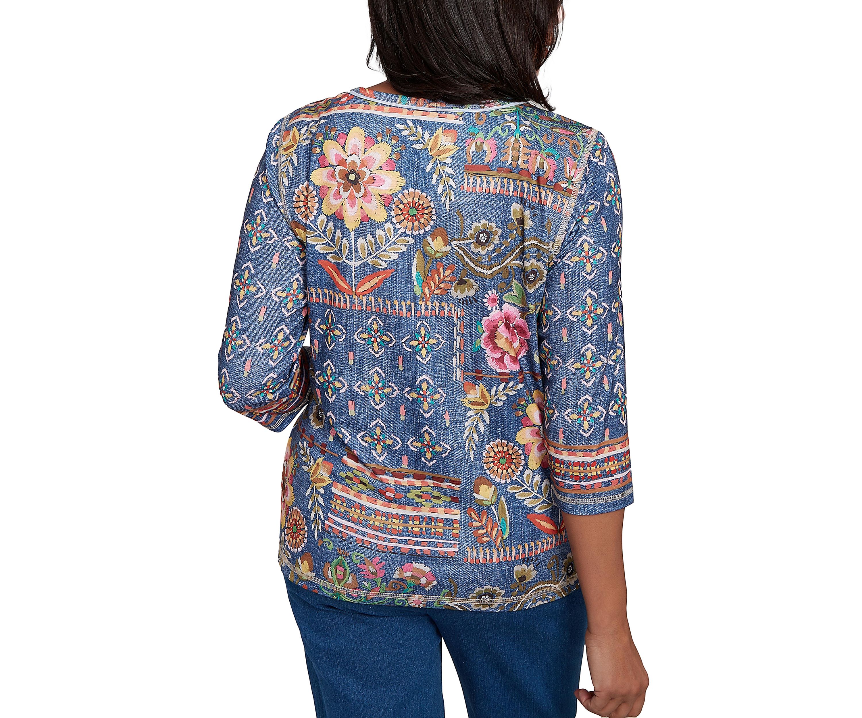 Womens El Paso Denim Floral Patch Top