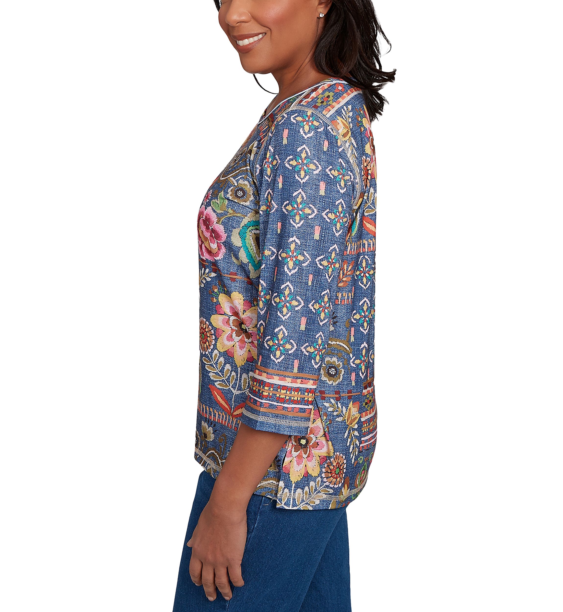 Womens El Paso Denim Floral Patch Top