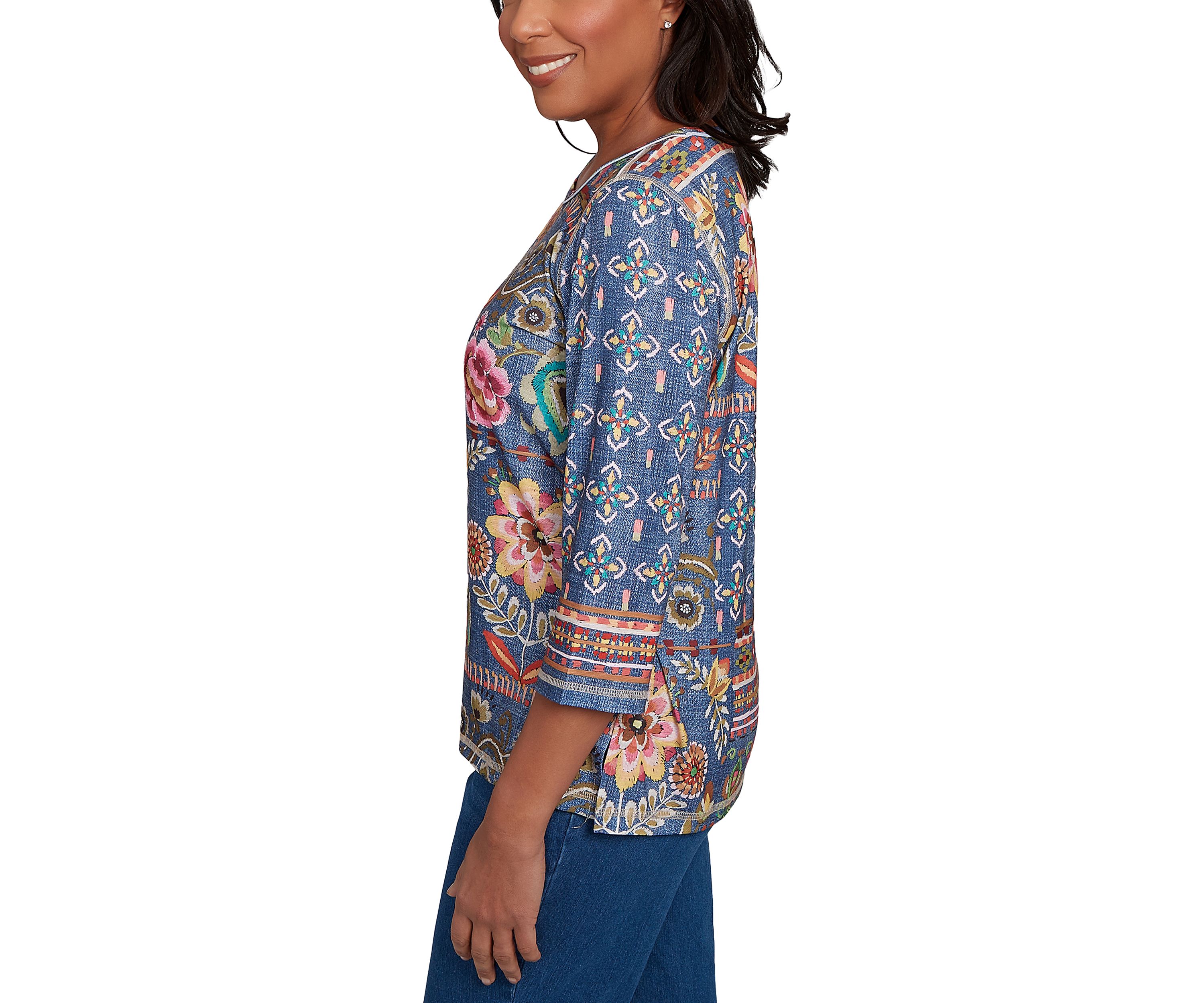 Womens El Paso Denim Floral Patch Top