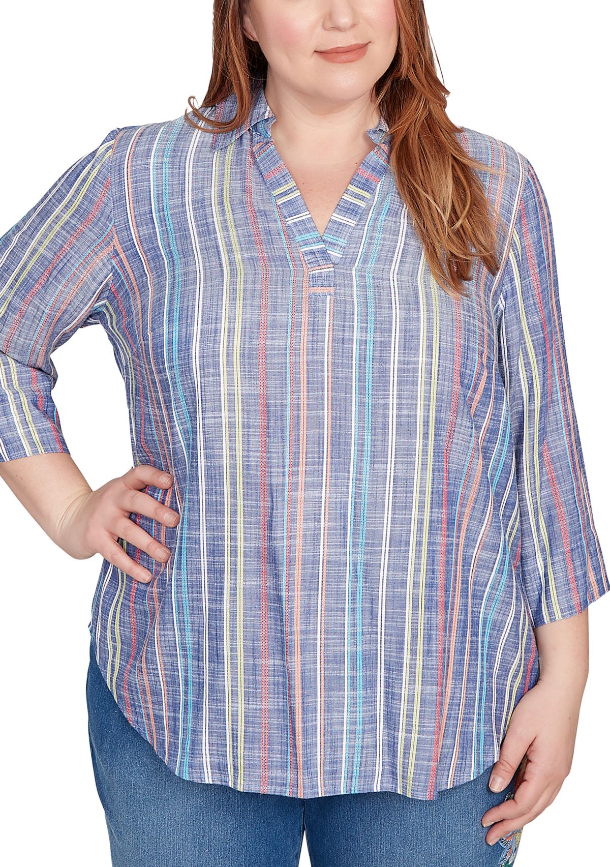 Plus Size El Paso Texture Multi Stripe Top