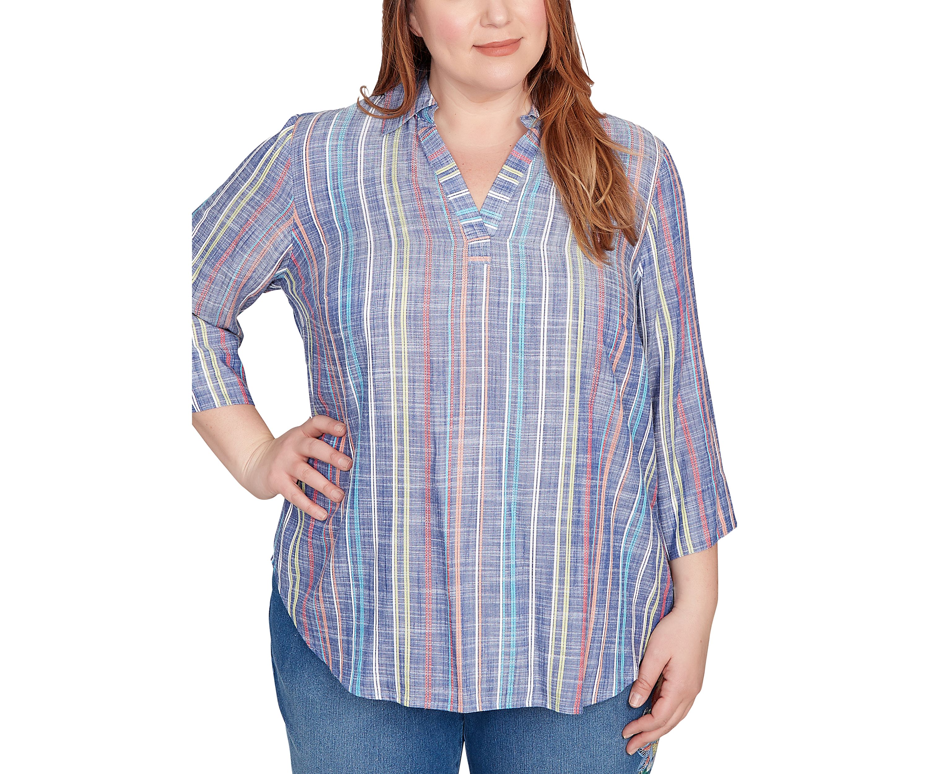 Plus Size El Paso Texture Multi Stripe Top