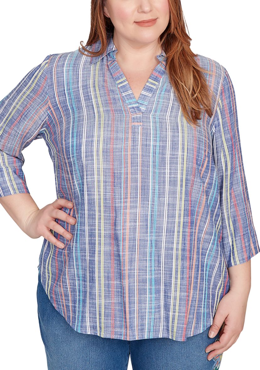 Plus Size El Paso Texture Multi Stripe Top